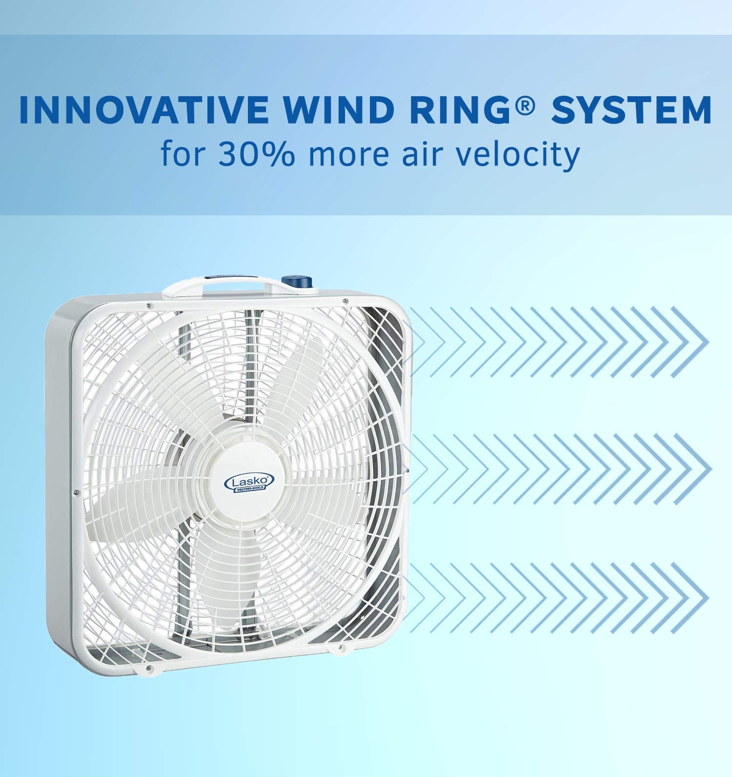 Lasko 20' Weather Shield Performance Box Fan Features Innovative Wind Ring System For Up To 30% More Air, 20 Inch, 3720