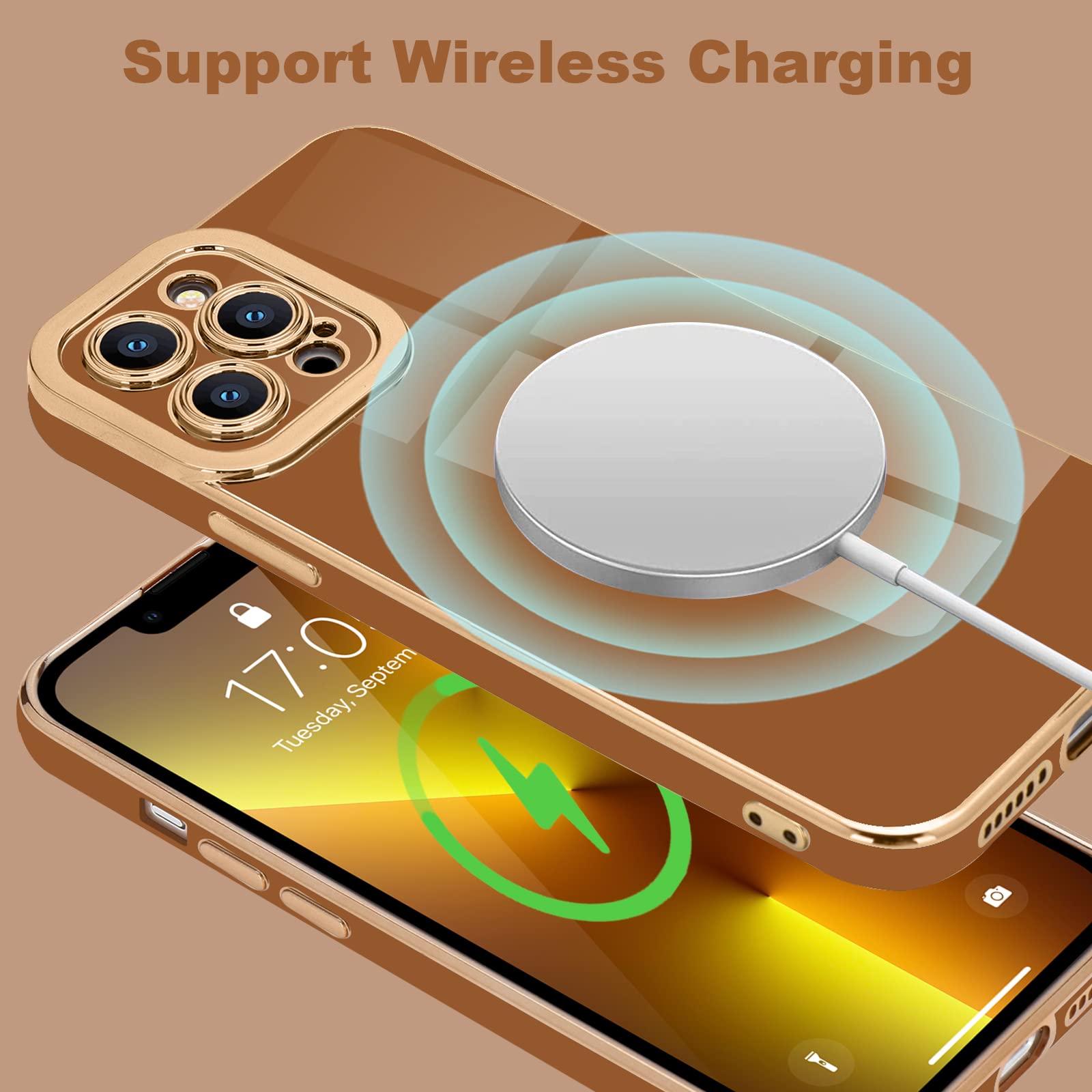 Lafunda Compatible With Iphone 13 Pro Case Cute, Luxury Plating Case For Women Bling Aesthetic Gold Trim Tpu Bumper Girly Cover