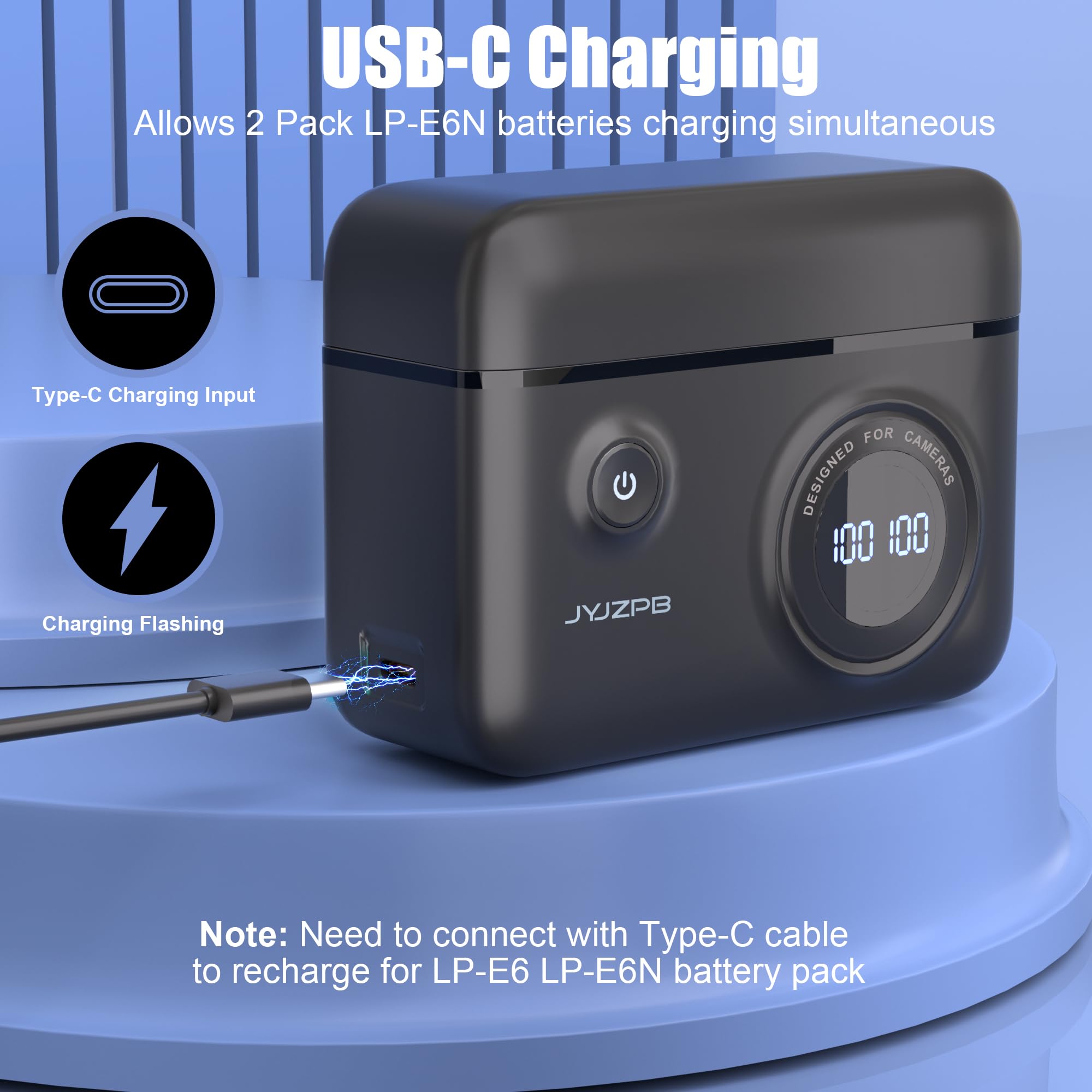 Jyjzpb 2 Pack Lp E6N Lp E6Nh Battery And Battery Charger Compatible For Canon R5 R6 Camera (Lp E6N)