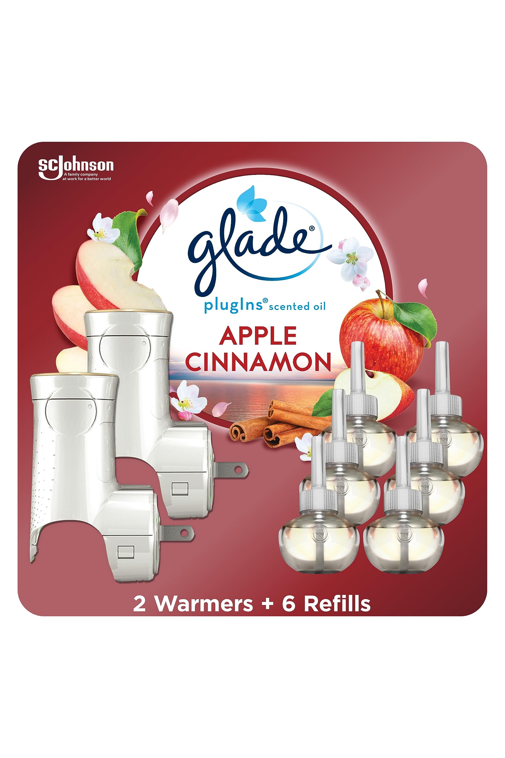 Glade Plugins Air Freshener Starter Kit, Scented And Essential Oils For Home And Bathroom, Apple Cinnamon, 4.02 Fl Oz, 2 Warmers