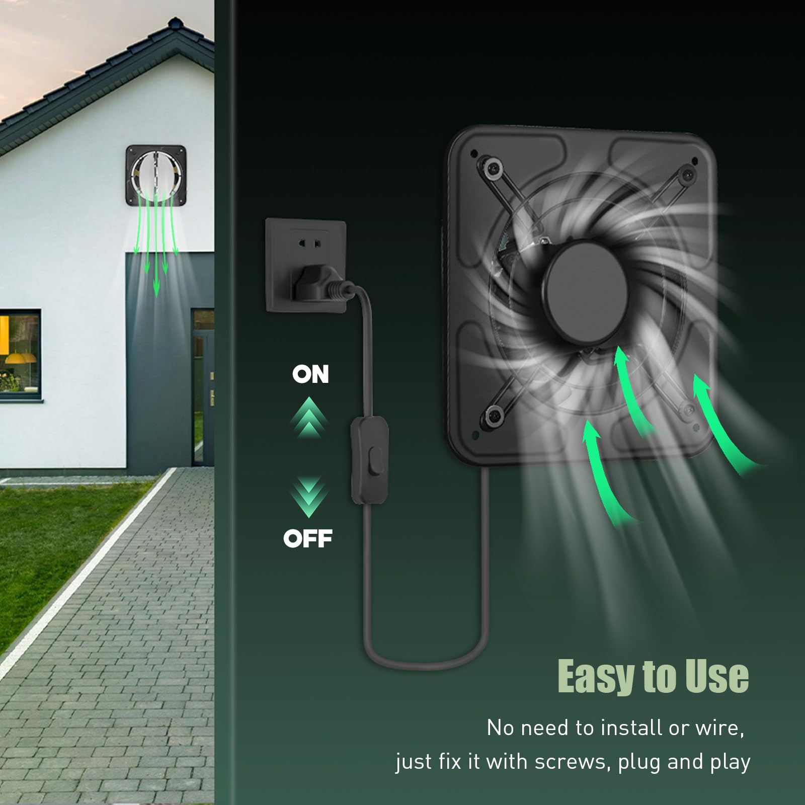 Fareast 8 Inch Garage Exhaust Fan, Wall Mounted Kitchen Exhaust Fan, Metal Attic Fan With Backdraft Damper, 1200 M/H Air Volume