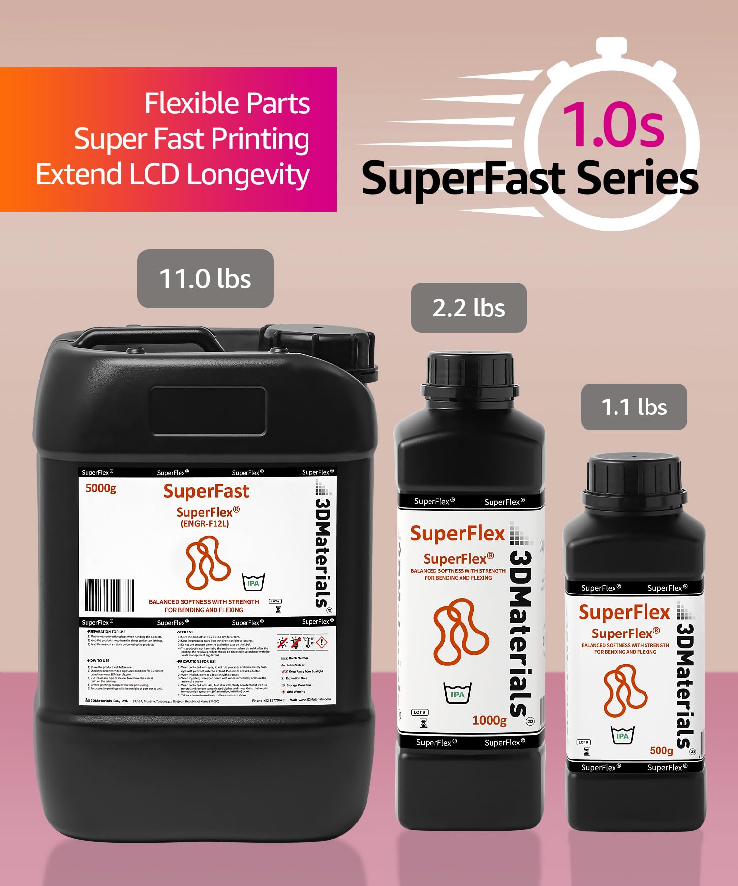 Superflex 3D Printer Resin, Softness 80A Simulating Flexible Rubber, Made In Korea By 3Dmaterials (1000G, Clear)
