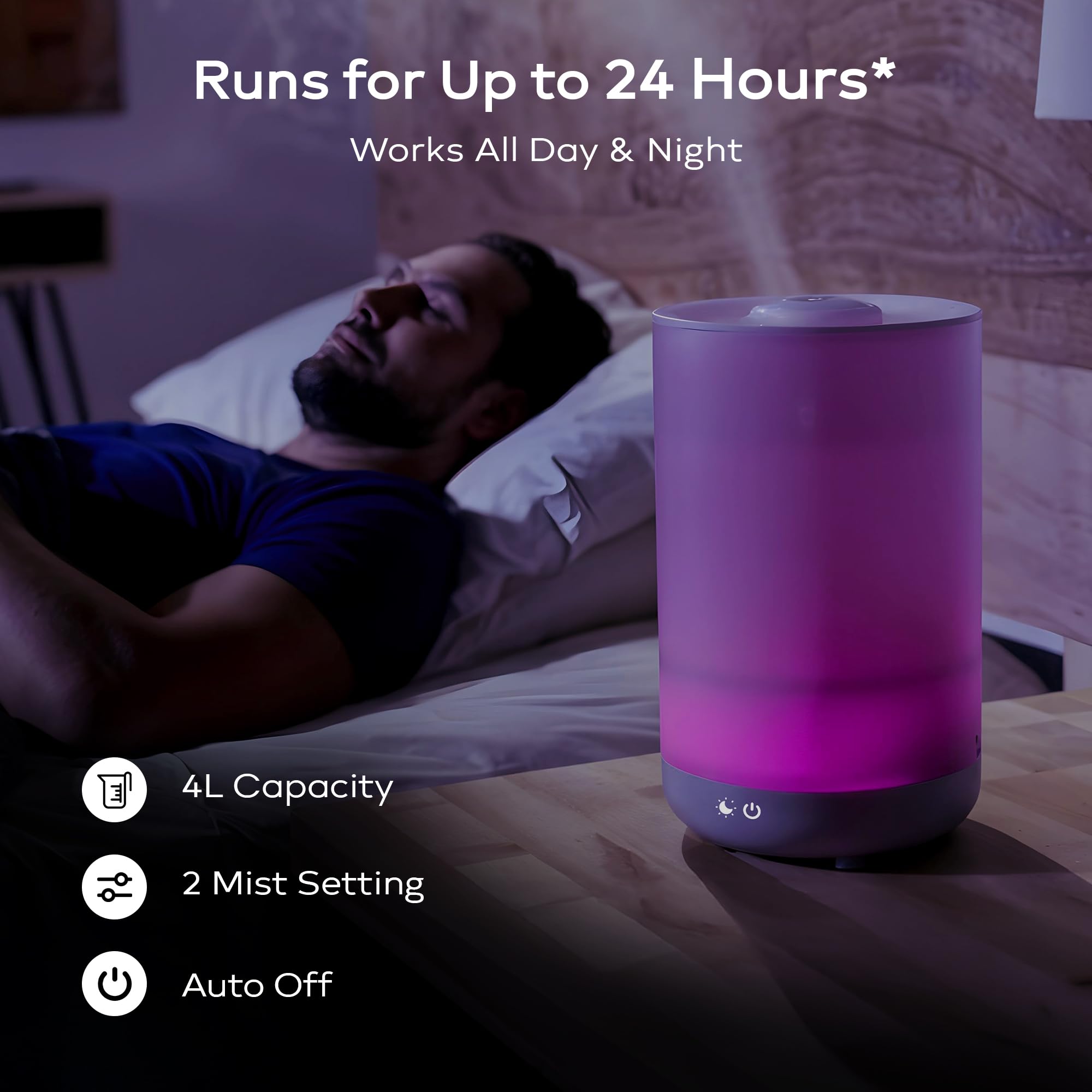 Bell+Howell 4L Top Fill Humidifiers For Bedroom, Color Changing Air Humidifier For Large Room, Cool Mist Humidifiers For Bedroom