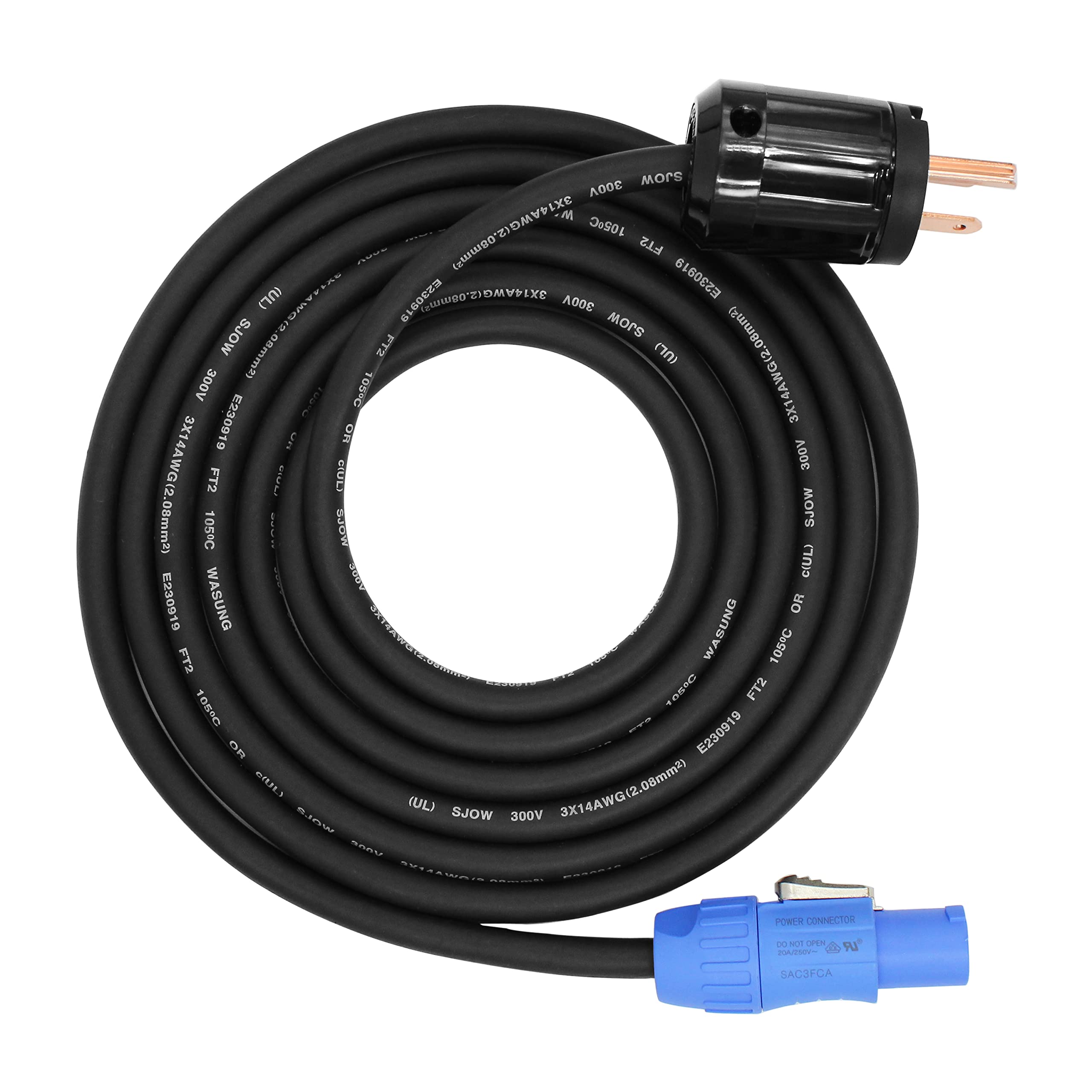 Toronce Profeesional Hand Built 14 Awg Male Nema5 15P To Sacfca Powercon Cable (10Feet)