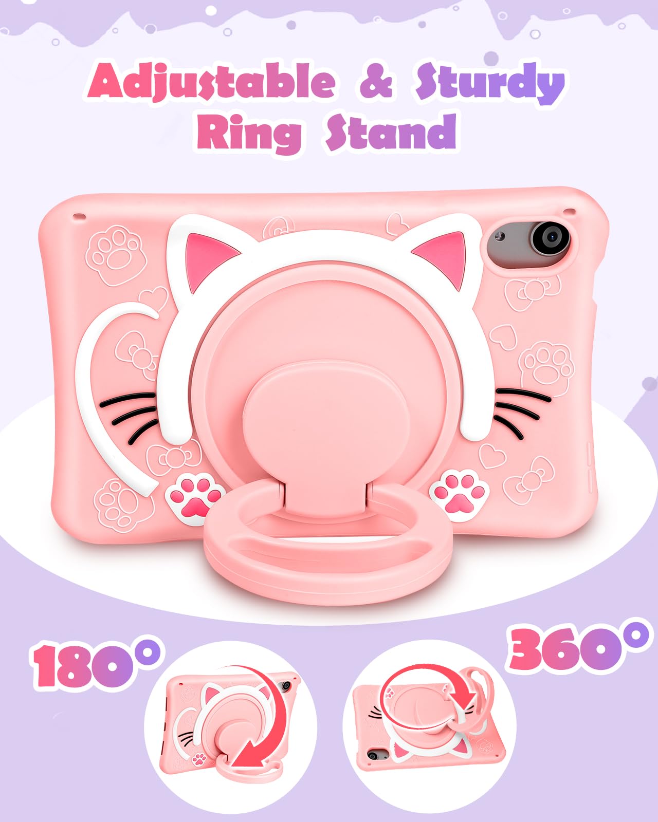 Wazzasoft For Ipad Mini 6 Case 8.3 Inch Girls Cute Cat Kawaii Cover Girly 3D Cartoon Women Kitten With Rotating Handle Stand & S