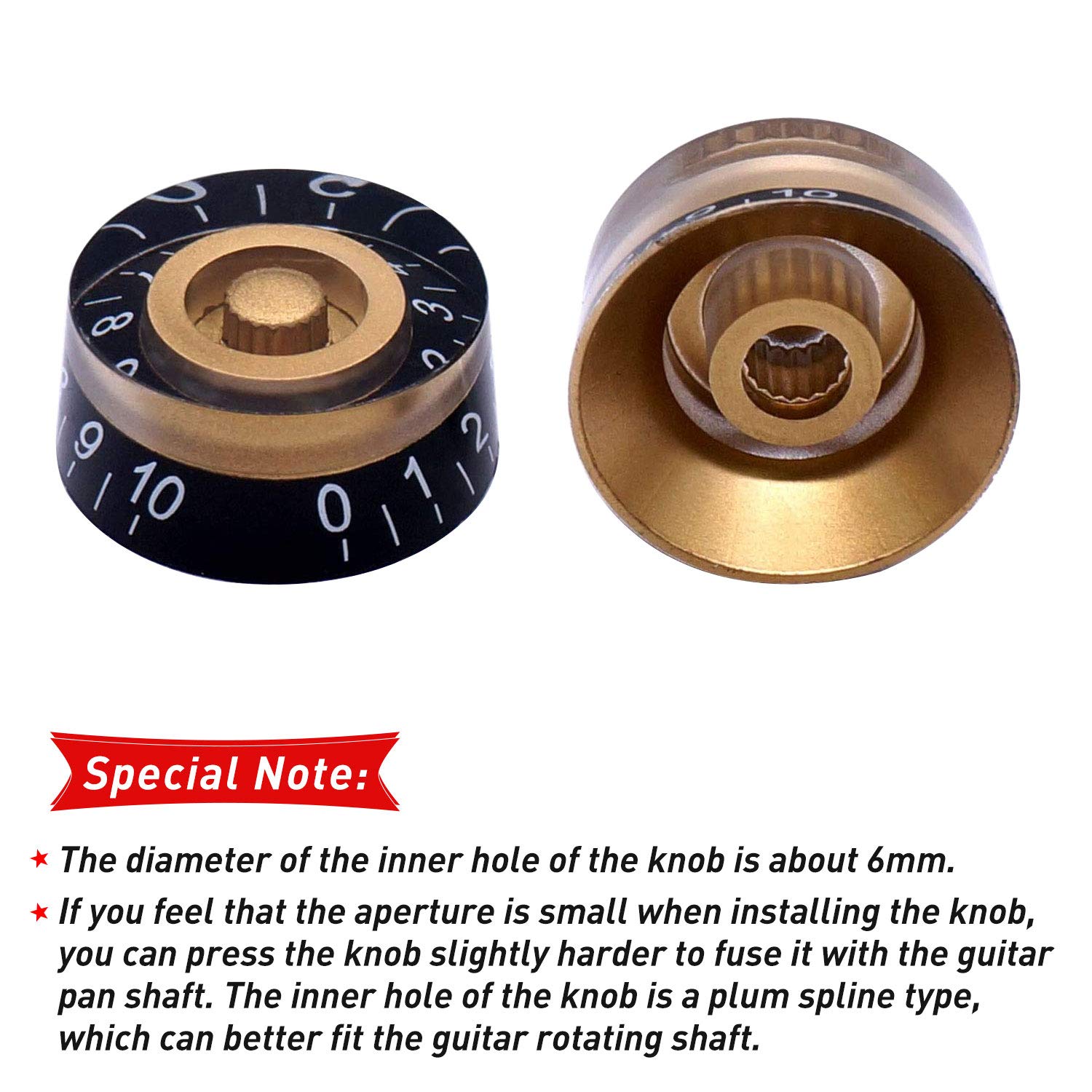 Taiss 4Pcs Guitar Knobs,Amber Top Hat Knobs Electric Guitar Bass Speed Control Knobs Volume Tone Control Knobs Fits 6Mm/0.24 ''