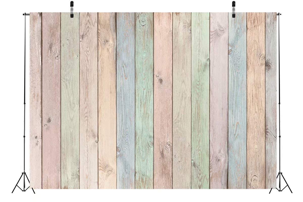 Beleco 7X5Ft Fabric Colorful Wood Backdrop Easter Pastel Colored Wood Planks Photography Backdrop Easter Decor Birthday Party Ba