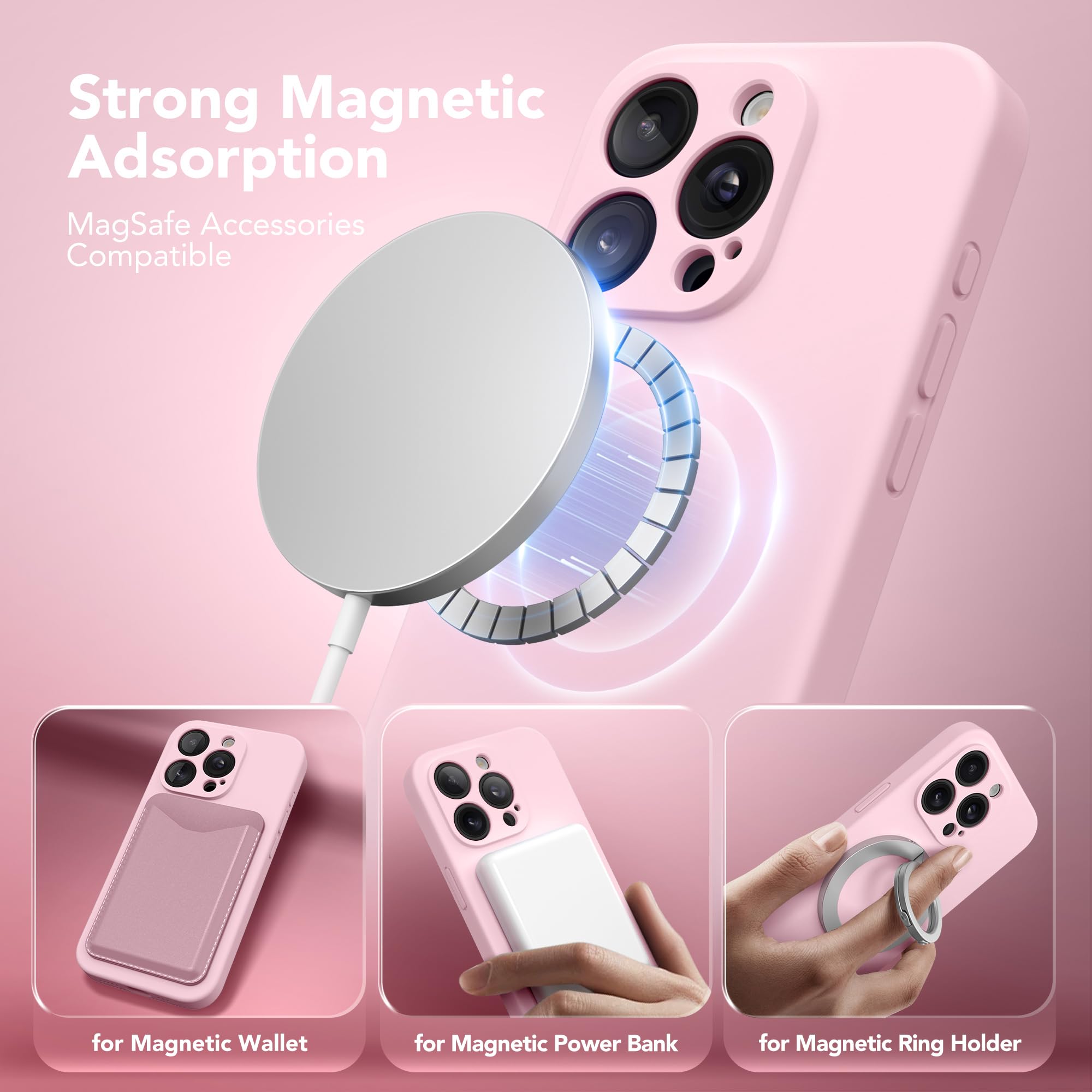 Suydanbox Magnetic For Iphone 15 Pro Case, Compatible With Magsafe, [Full Camera Protection][2 Screen Protectors] Silicone Shock