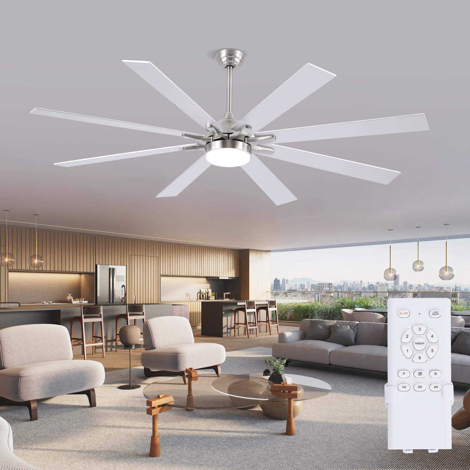 Kviflon 72 Inch Ceiling Fans With Lights And Remote, Modern Indoor Outdoor Large Ceiling Fan For Bedroom Living Room Patio Porch