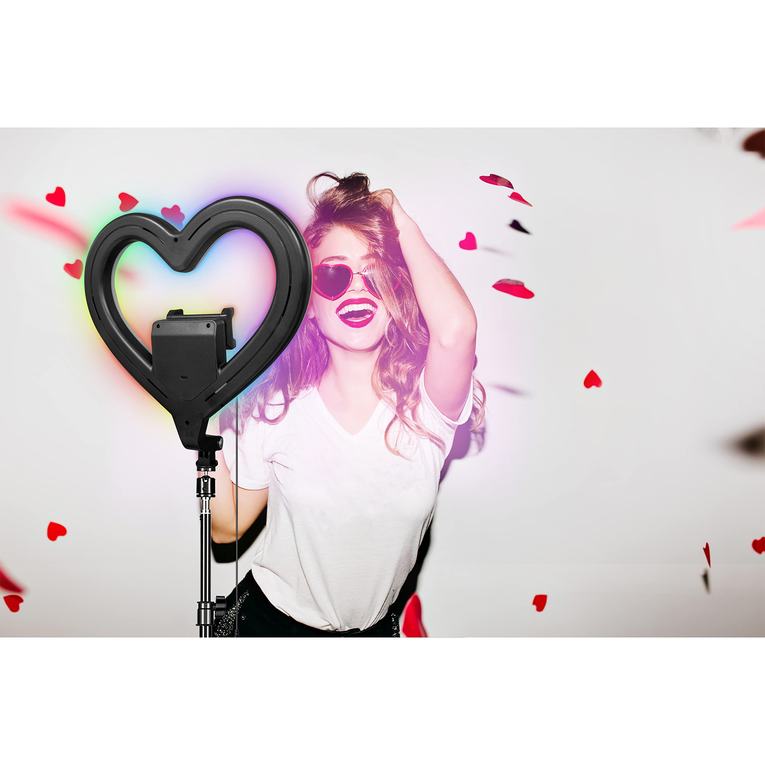 Supersonic Sc-2330Rgb 10-Inch Heart Ring Light With Rgb, 3 Lighting Modes, 148 Leds, 32 Rgb Modes, 10 Brightness Levels, 60 Rota