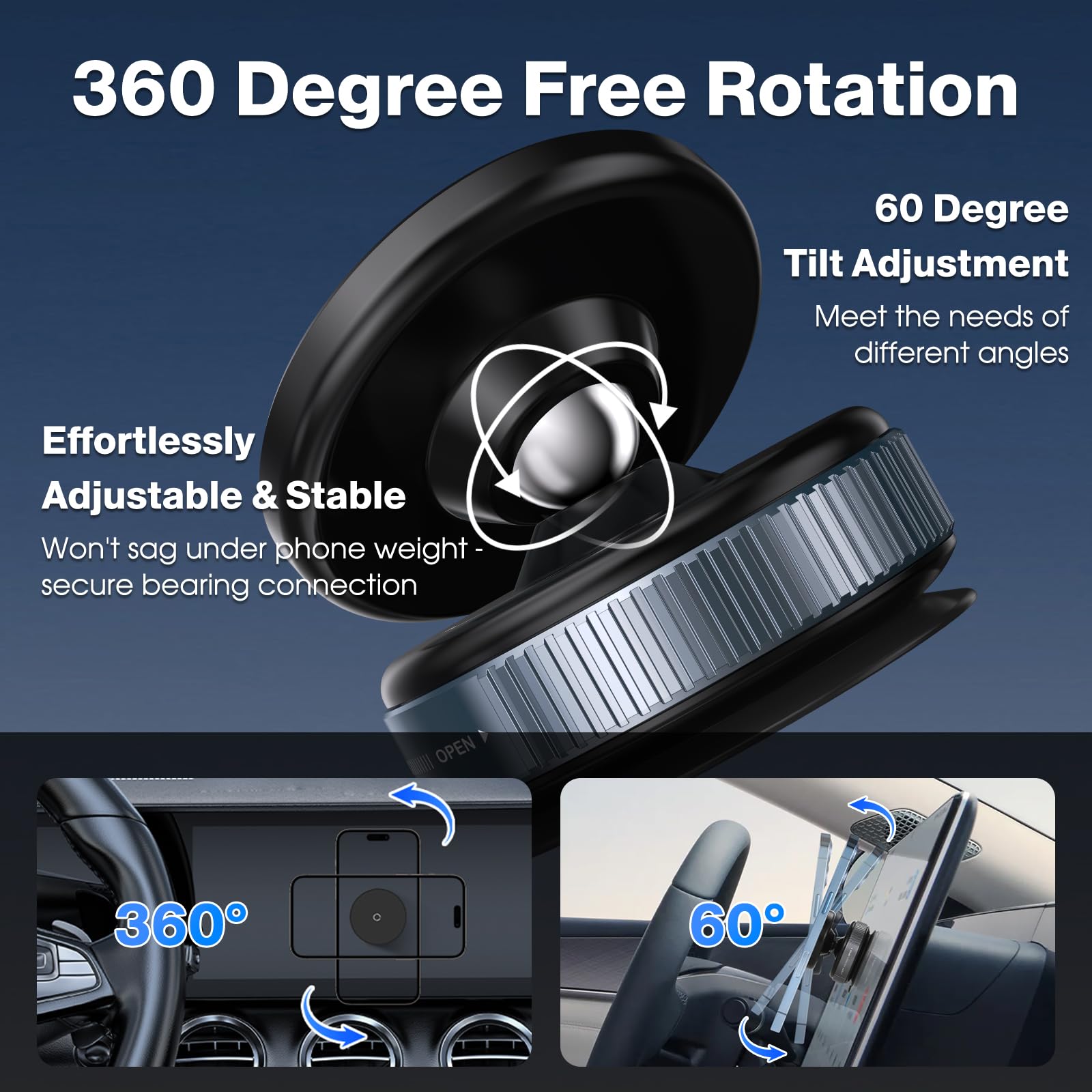Lunturn 360 Rotatable Vacuum Magnetic Phone Holder, Adjustable Hands-Free Suction Cup Car Phone Mount For Car/Gym/Mirror/Smooth