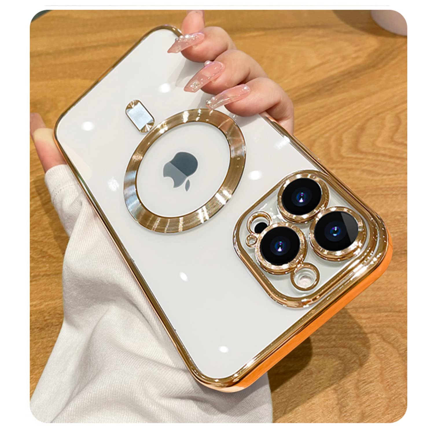 Misscase Iphone 13 Pro Max Magsafe Case With Camera Lens Protector, Clear Magnetic Full Protection Anti Scratch Cover   Gold