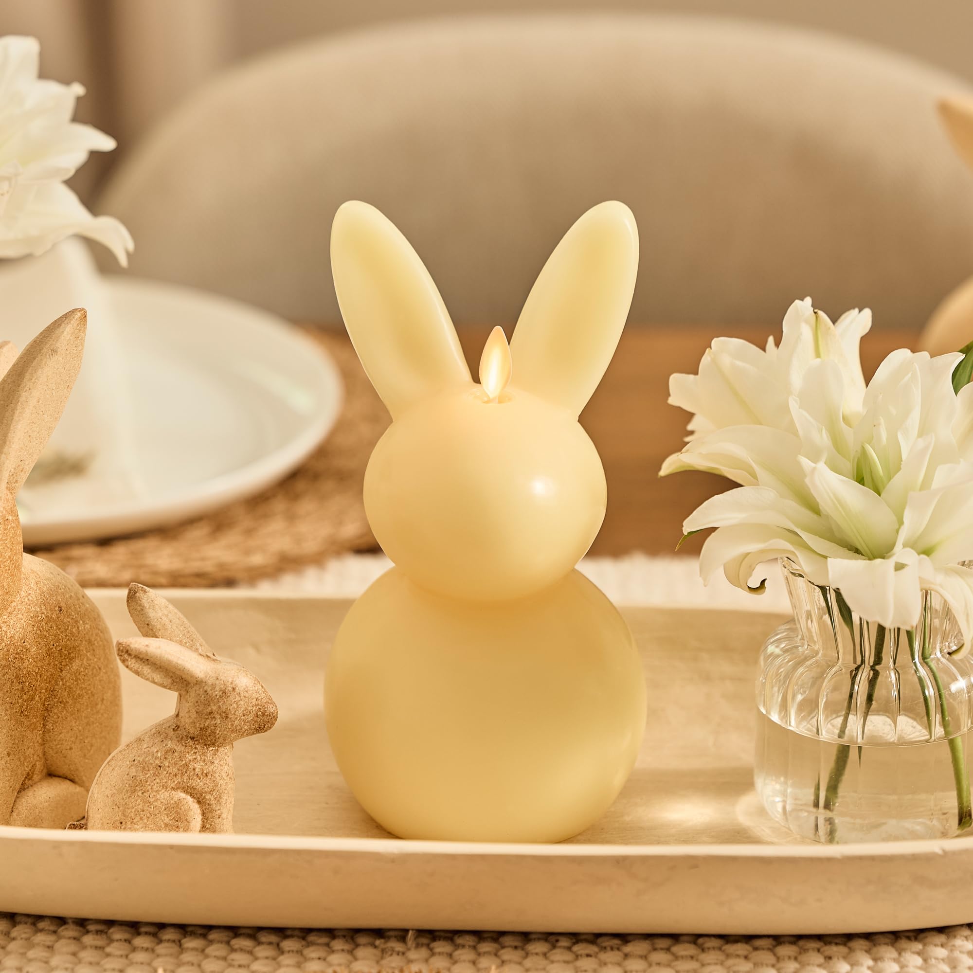 Luminara Easter Bunny Candle  Lemon Chiffon 4.5'' X 4.5'' X 8.5''  Flameless Real Flame Holiday Inspired Decor  Aa Batteries  Fl
