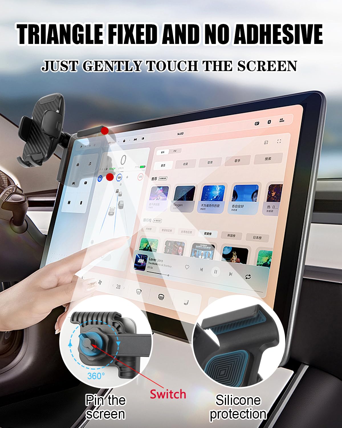 Aihiwvol For Tesla Phone Mount, No Adhesive Required For Touchscreen, Universal Car Phone Holder For Tesla Model Y/3, Adjustable