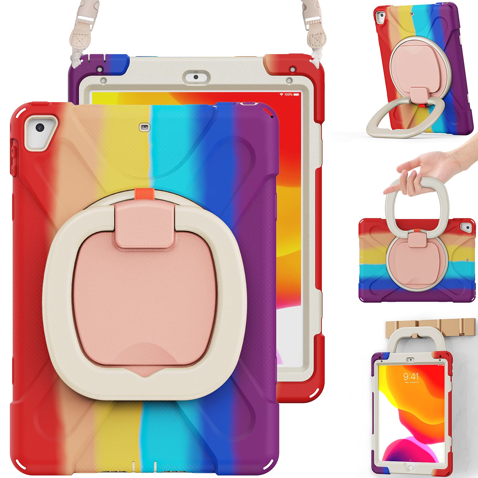 Braecn Case For 9.7 Inch Ipad 5Th/6Th Gen 2018/2017, Drop Protection Silicone Cover W/Pencil Holder, Shoulder Strap, Folding Han