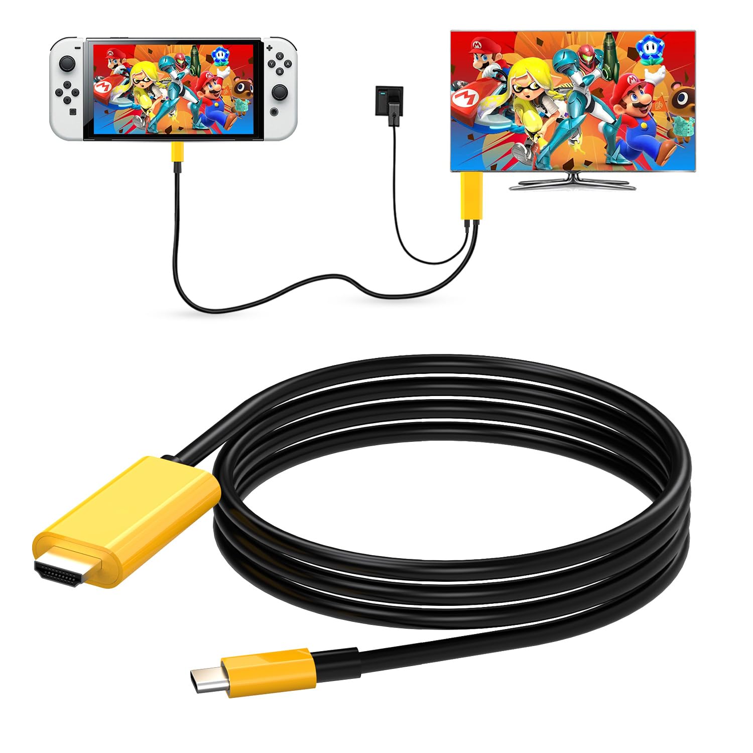 Boreguse Switch HDMI Cable for NS/OLED Mode, 1.8M/ 6FT USB C to HDMI Adapter 4K with 100W PD Charging Port for MacBook, Phone, Y