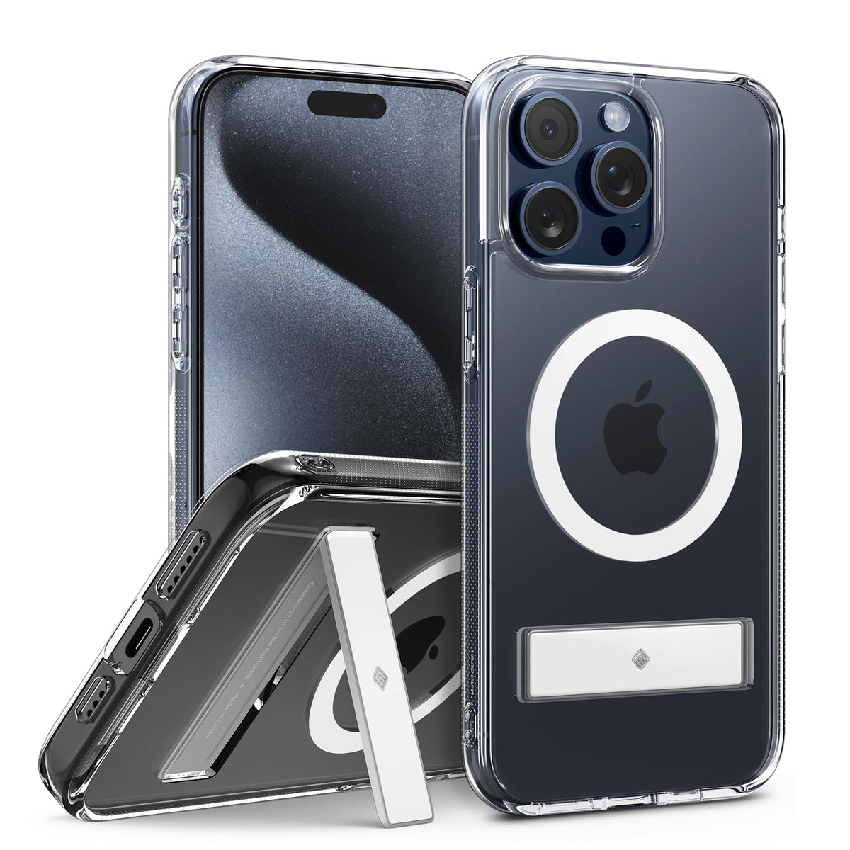 Caseology Capella Mag Kickstand For Iphone 15 Pro Case 5G [Ultra Clear Anti Yellowing Compatible With Magsafe] Military Grade Dr