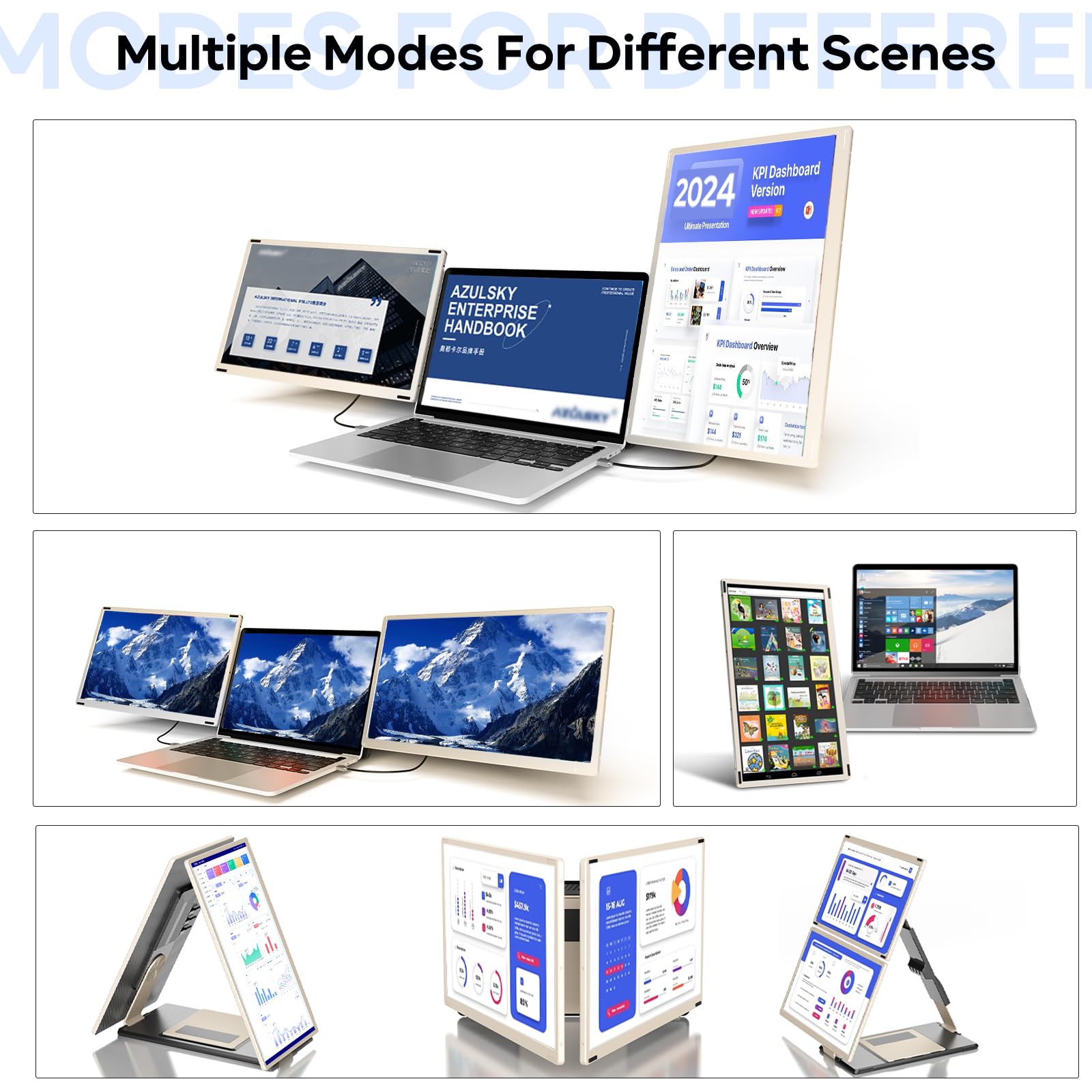 Laptop Screen Extender, 15.6'' Portable Monitor, Fhd 1080P Ips 360 Rotation Screen Triple Monitor Laptops, Removable Multi Mode