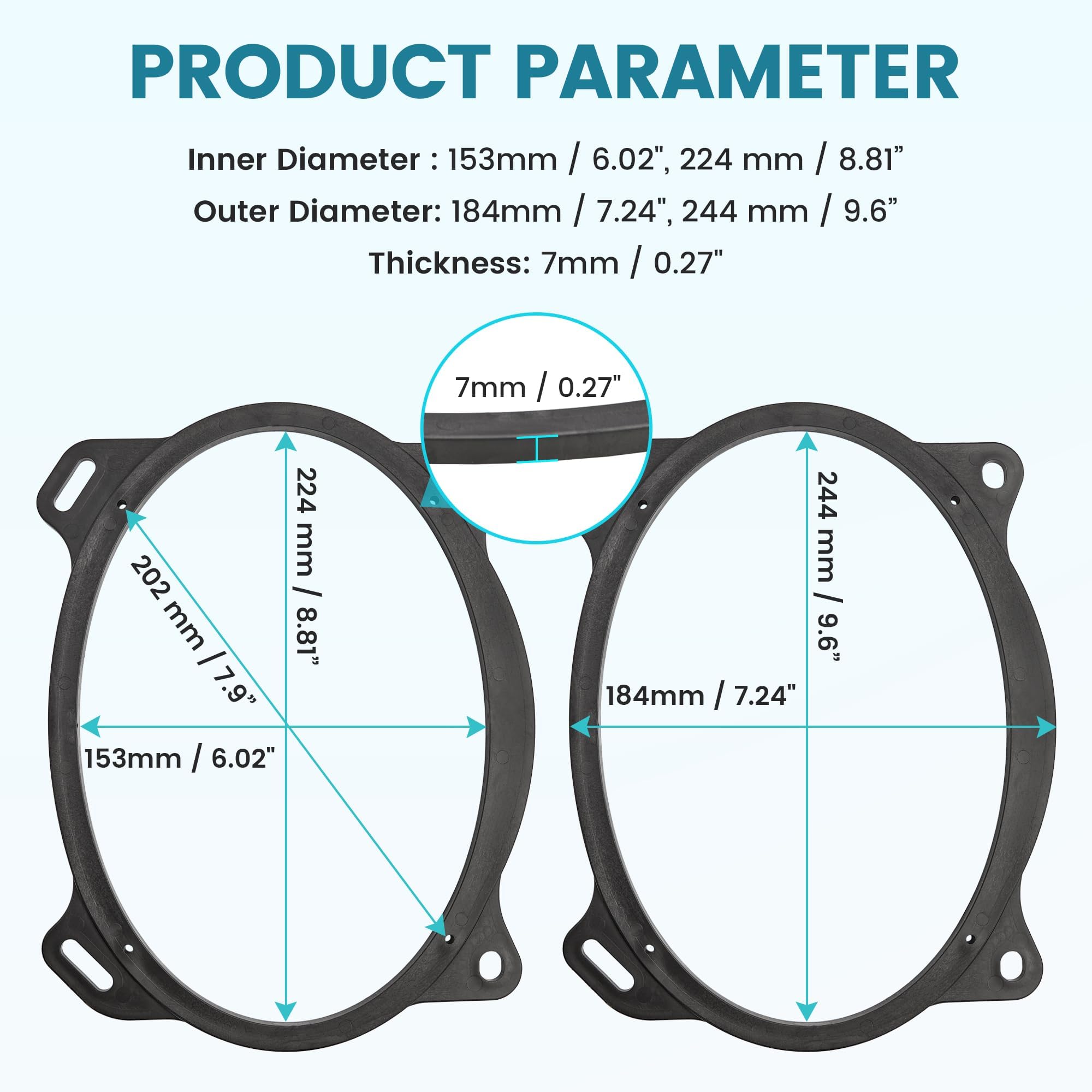 Nuith 6X9 Inch Rear Deck Speaker Adapter Spacer Ring For Toyota Camry/Corolla/Yaris 2002 2013 Install Aftermarket Radio Speaker