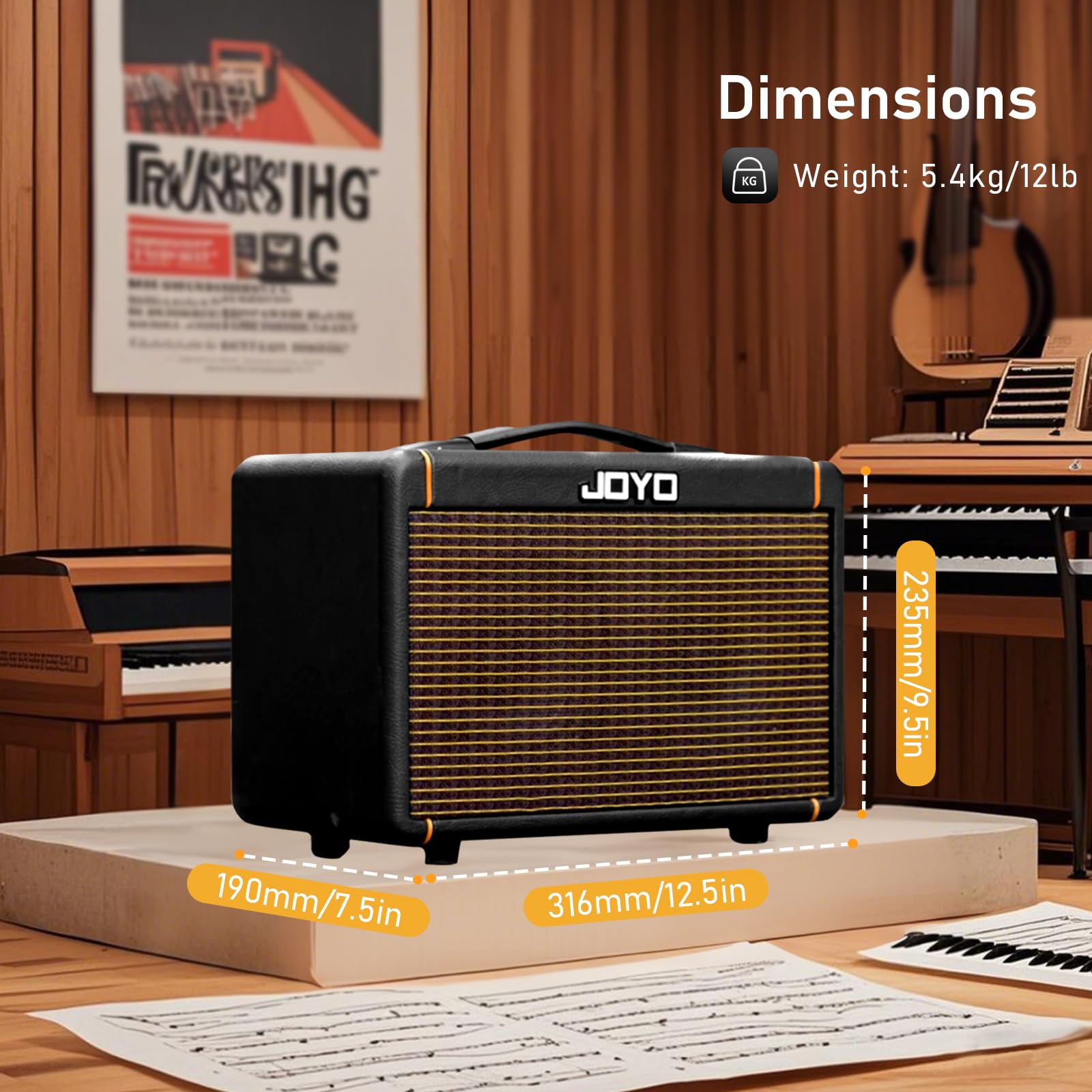 Joyo 20W Guitar Amp For Acoustic Guitar Built-In Bluetooth And Battery With Reverb Chorus Delay Effect For Practicing And Outdoo