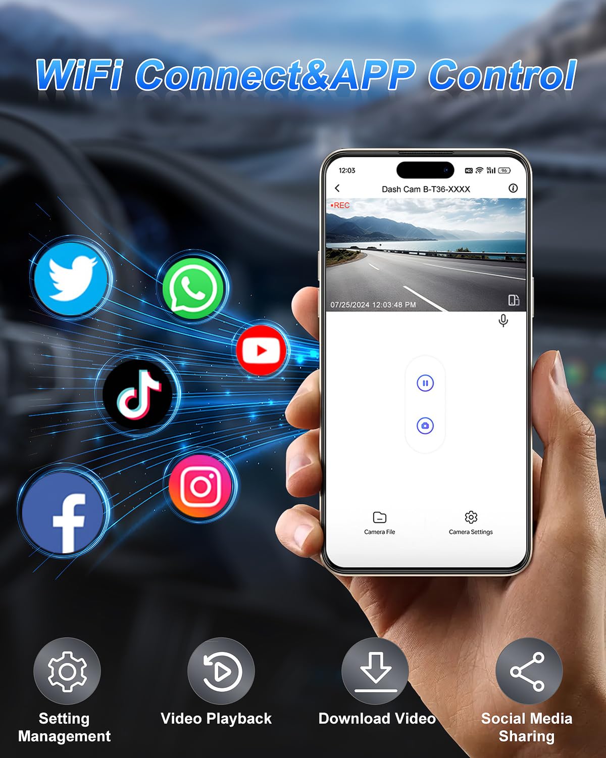 Dash Cam Front And Rear Camera 4K, Wifi Dash Camera For Cars Front And Rear With App, 4K+1080P Car Camera With 64Gb Card, 2.99''