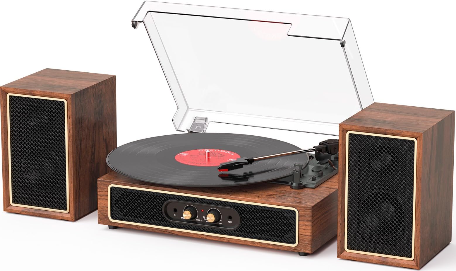 TANLANIN Vinyl Record Player with External Speakers, 3-Speed Bluetooth Input Turntable, PC Recording, Stereo Speakers, RCA Out,