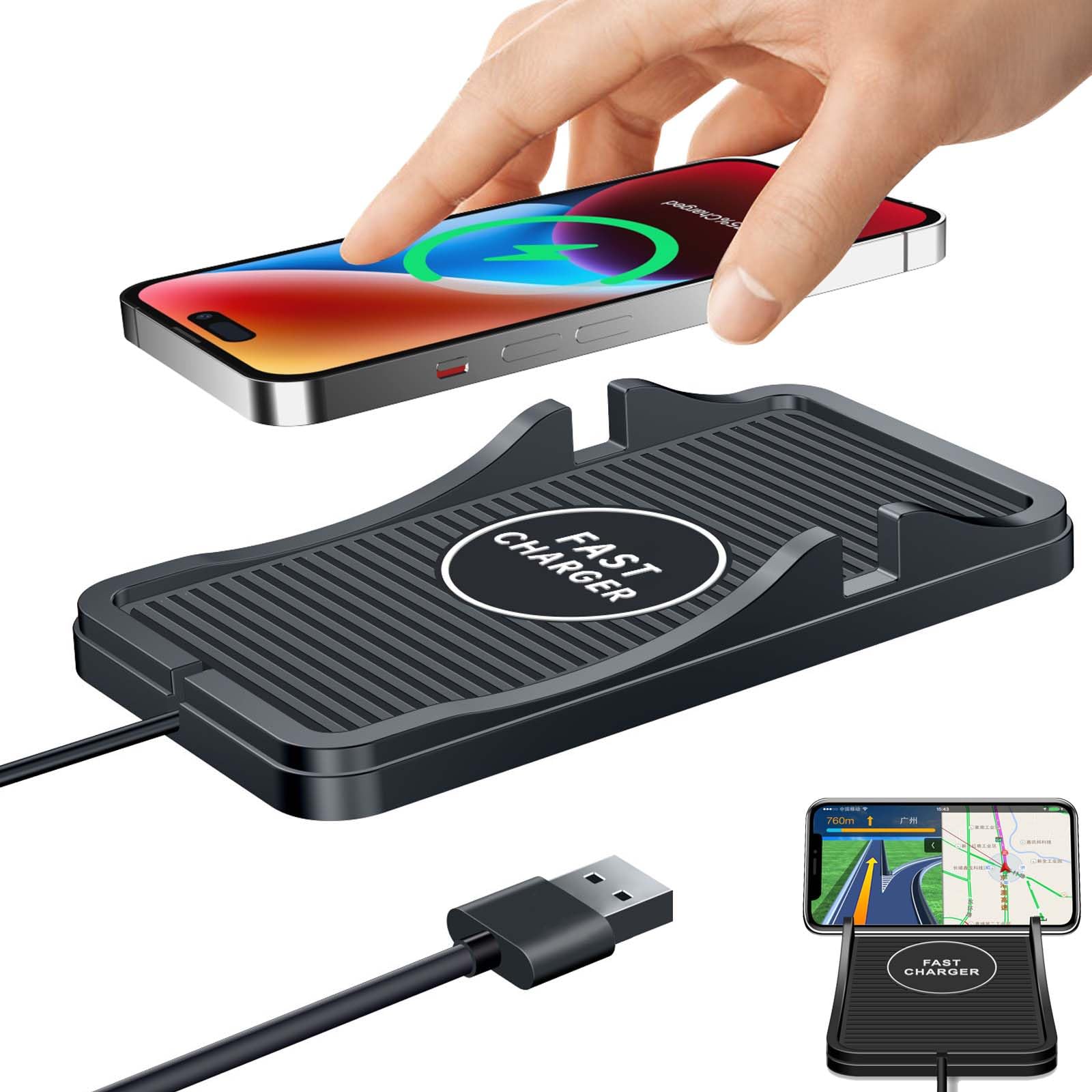 Wireless Charger Car Charging Pad Non-slip 15W 10W 7.5W Fast Charger Mount Adapter for iPhone 13 12 Pro Max 11 8 Plus X XR Xs LG