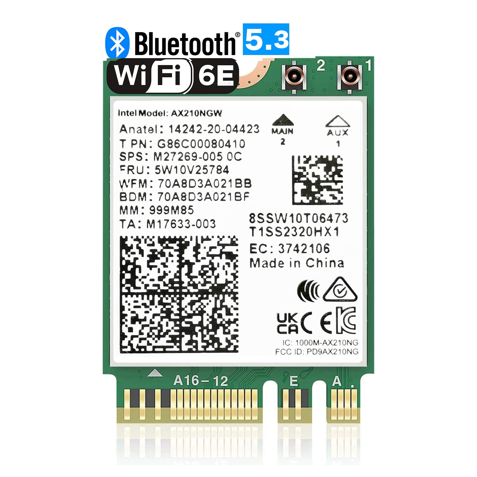 Wifi 6E Ax210 Ngw Wireless Card M.2 2230/Ngff Wifi 6E Laptop Module With Bluetooth 5.3, 5400Mbps Tri Band Ax210 Wifi Chip Adapte