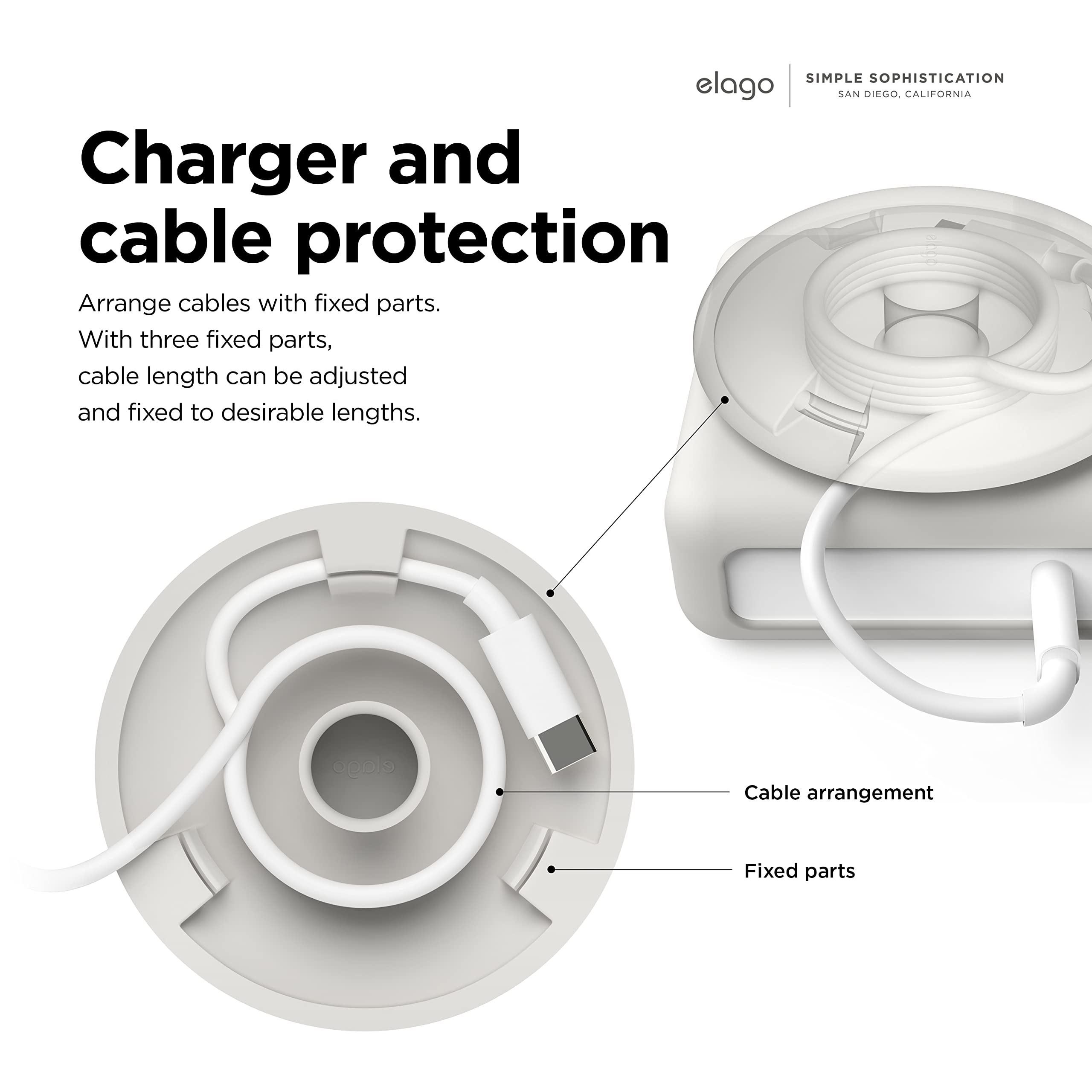 elago Charger Cable Management Case Cord Reel Organizer for MacBook Pro 96W Silicone Stone