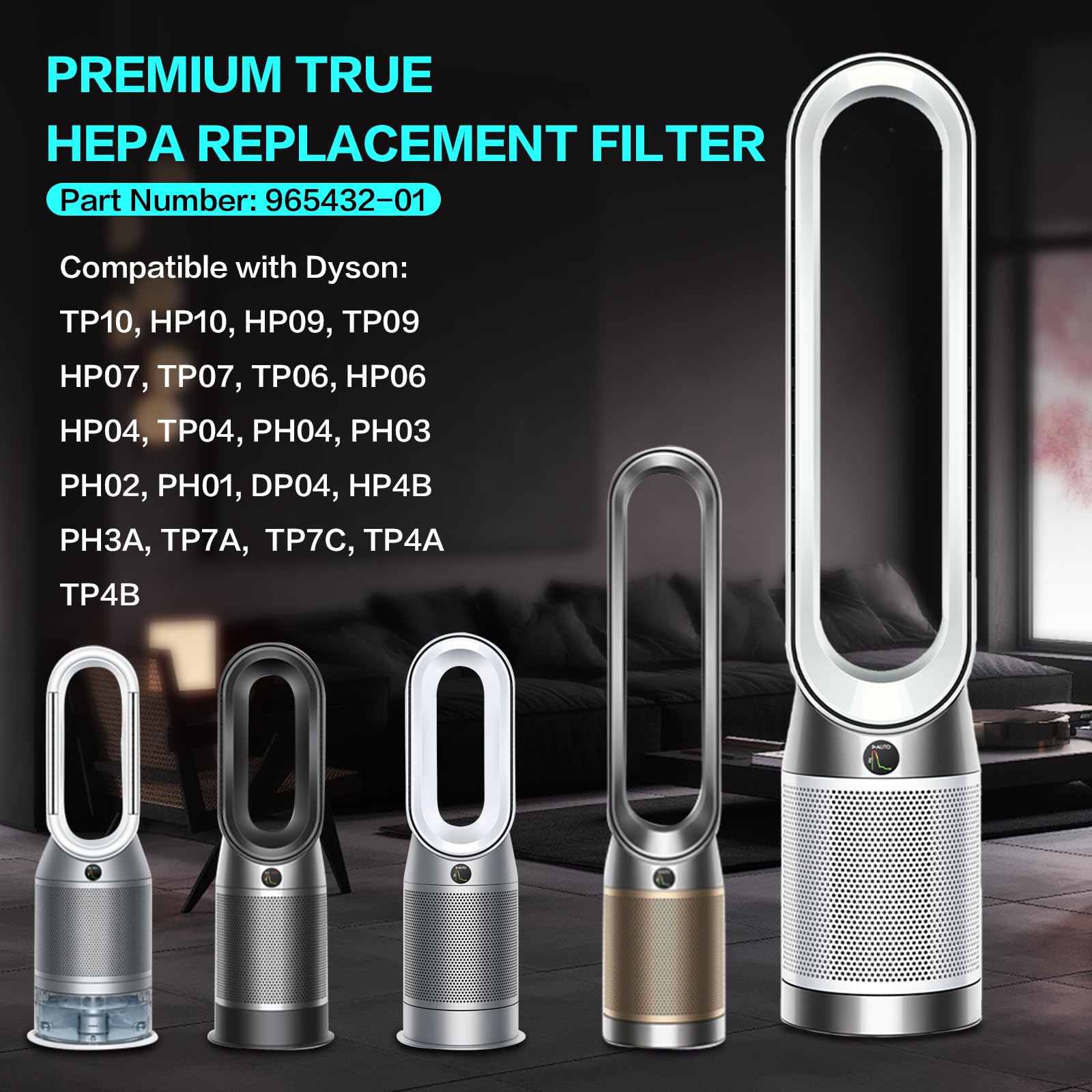 VIEWALL 360° Combi Glass True H13 HEPA + Carbon Filter for Dyson TP10 HP10 HP09 TP09 HP07, 2-in-1, Black, 9.6