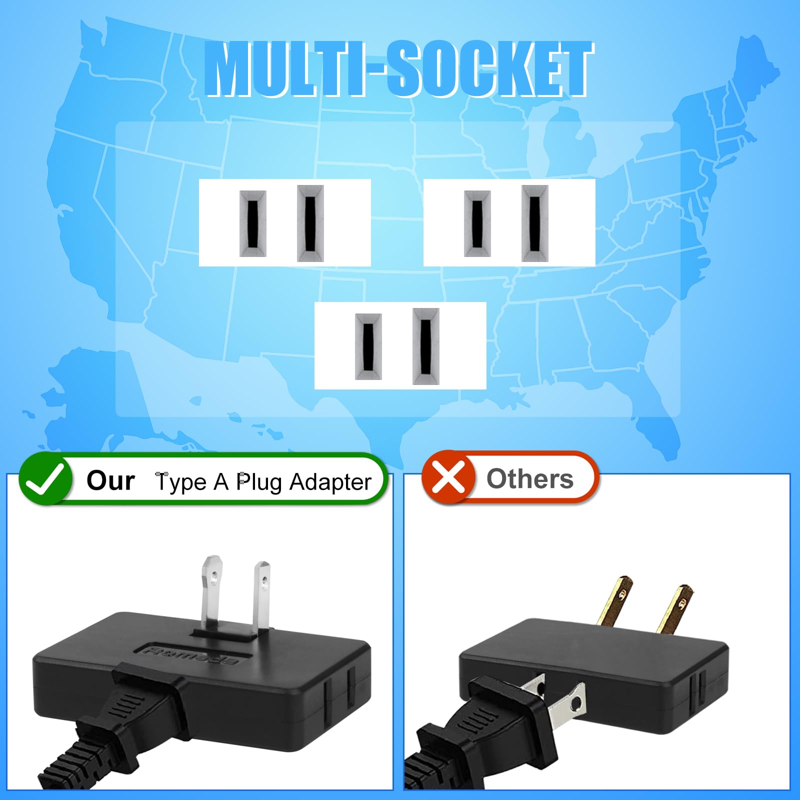 Romeda 3 Pack Ac Flat Wall Outlet Extender Flat Plug Adapter Outlet, Fold Able 3 Way Wall Adapter Mani Plug For Home And Travel