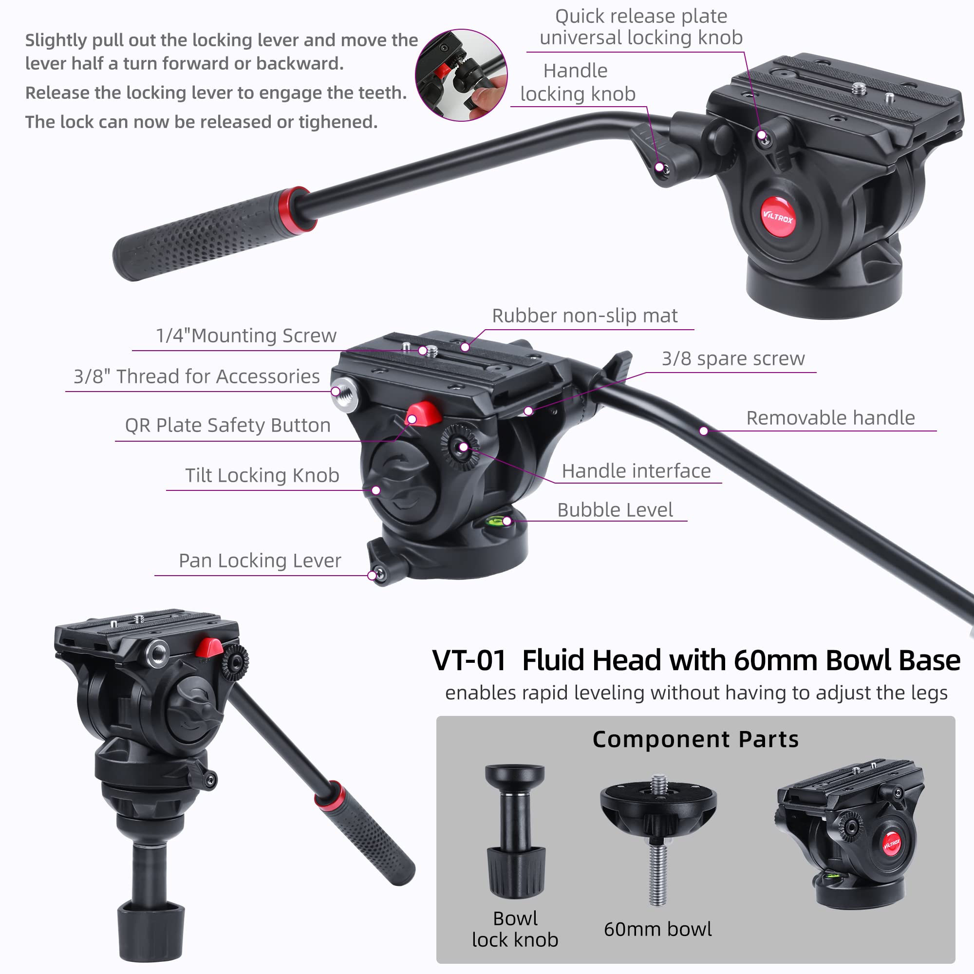 Viltrox Heavy Duty Tripod, 74 Inch Fluid Head Video Tripod, 22Lbs Sturdy Heavy-Duty Tripod With Qr Plate, Hand Bar, Carrying Bag