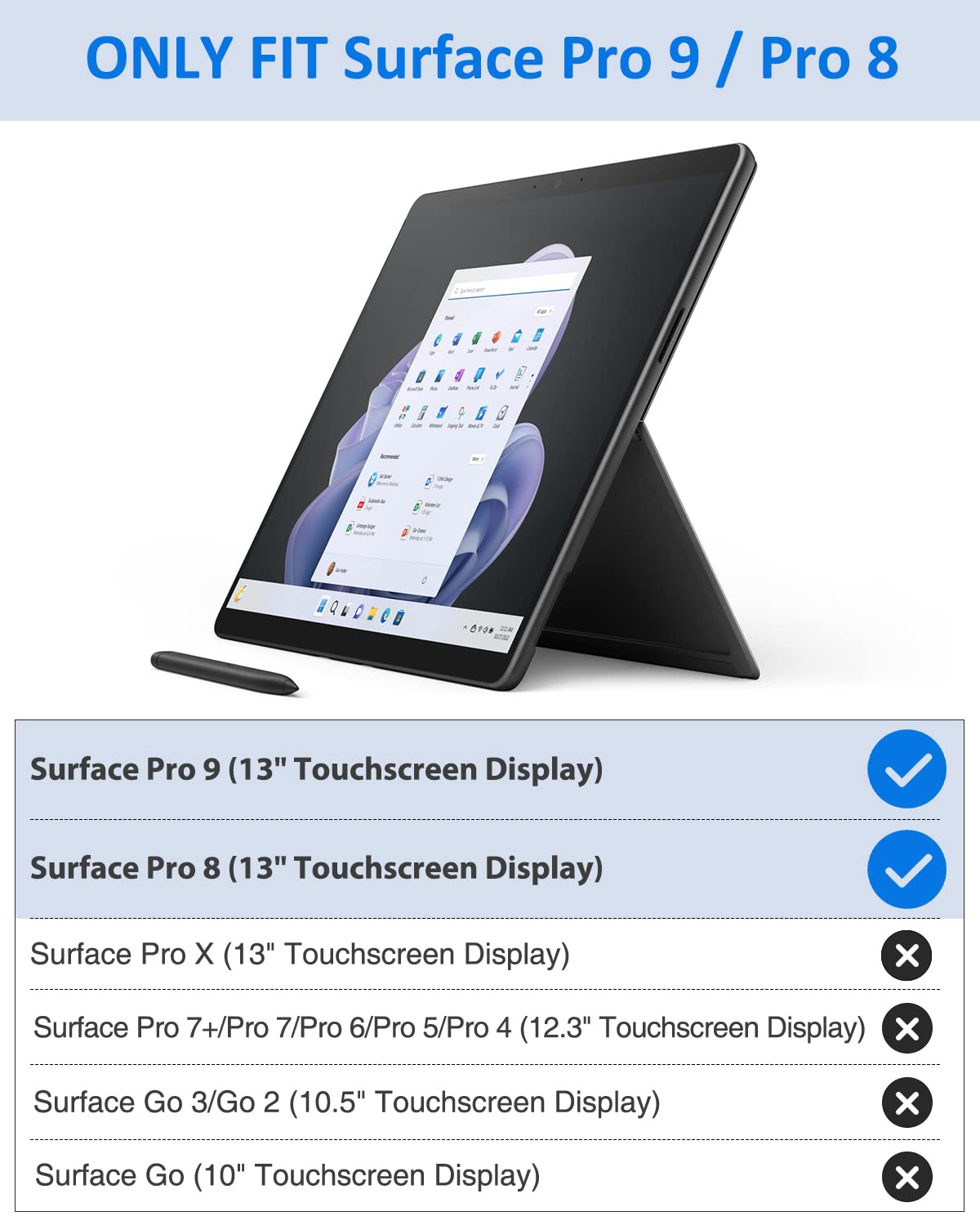 Moko Tablet Back Skin Stick Decal For Microsoft Surface Pro 11 /Surface Pro 10 / Pro 9 / Pro 8 13 Inch Tablet, Pu Leather Protec