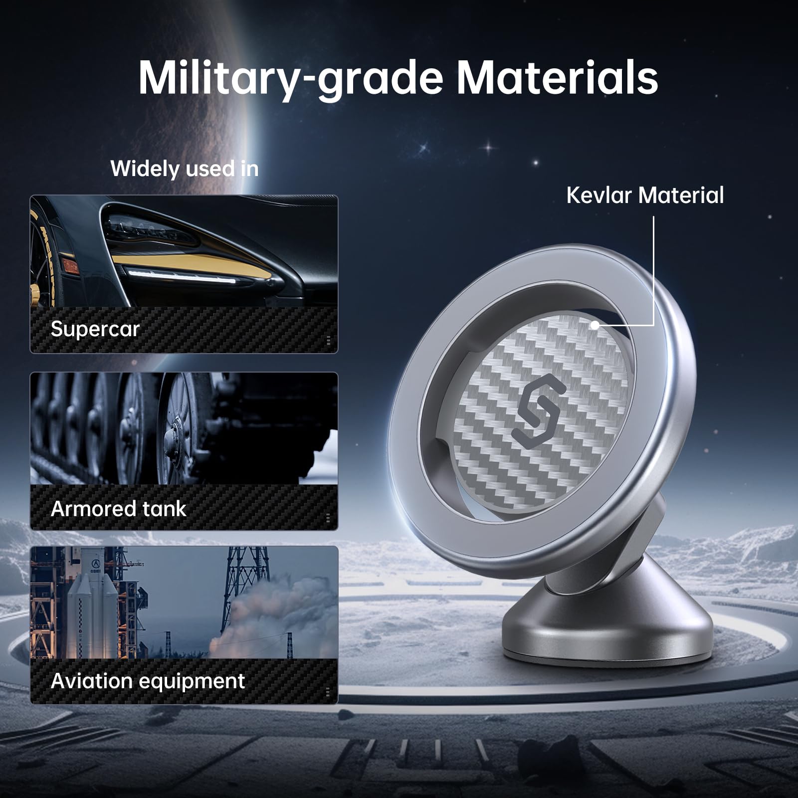 Syncwire For Magsafe Car Mount   Kevlar Material Magnetic Phone Holder For Car Dash,360 Rotation Strong Magnets Car Phone Holder