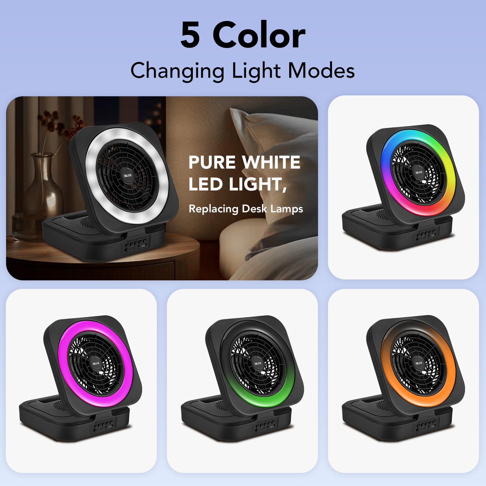 Delxo Bluetooth Speaker With Fan Rechargeable Outdoor,Wireless Speaker With Led Desk Night Light For Indoor Office,Portable Fan