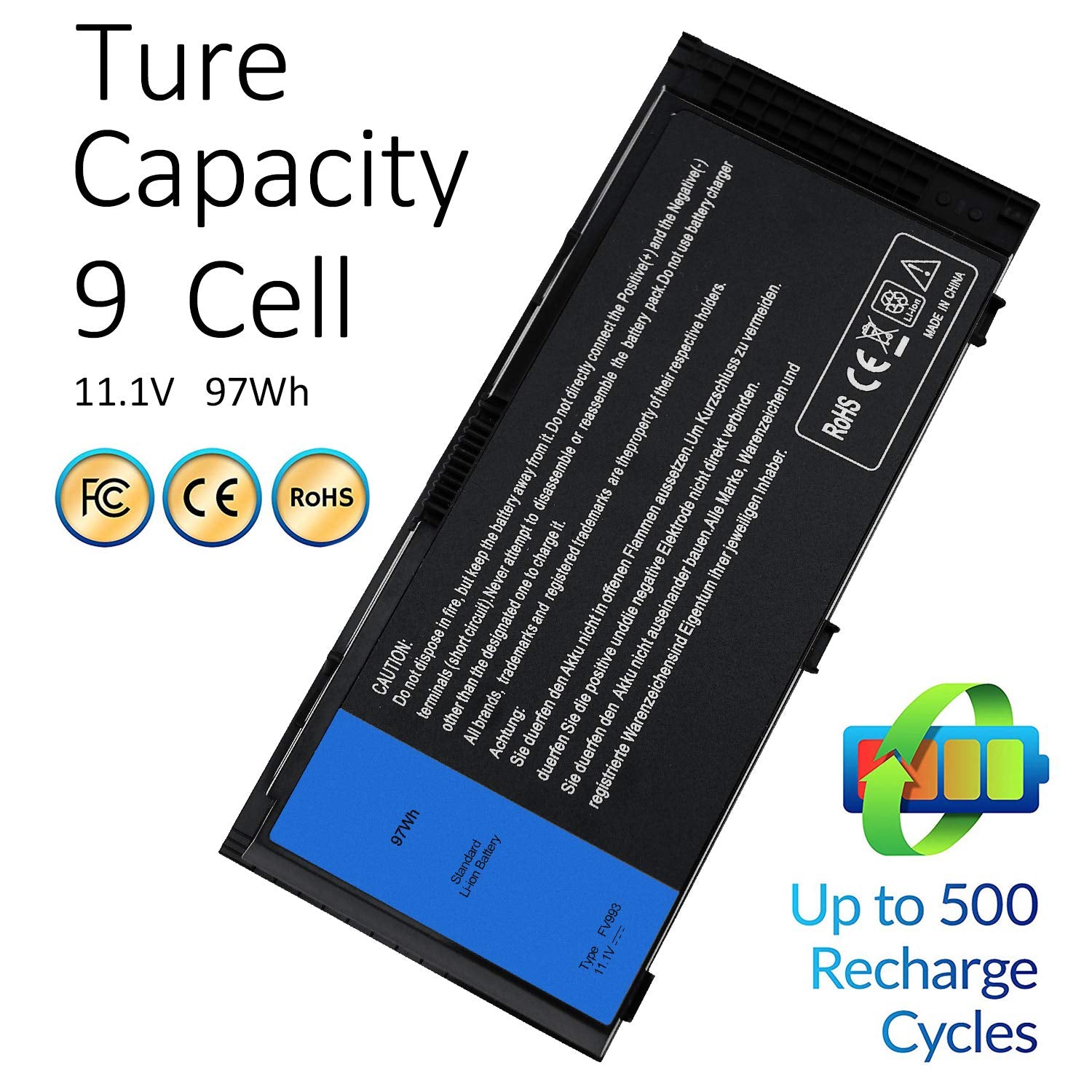 SOLICE Laptop Battery for Dell Precision M4600 M4700 M4800 M6600 M6700 M6800 Series 11.1V 97Wh FV993 Li-ion Black