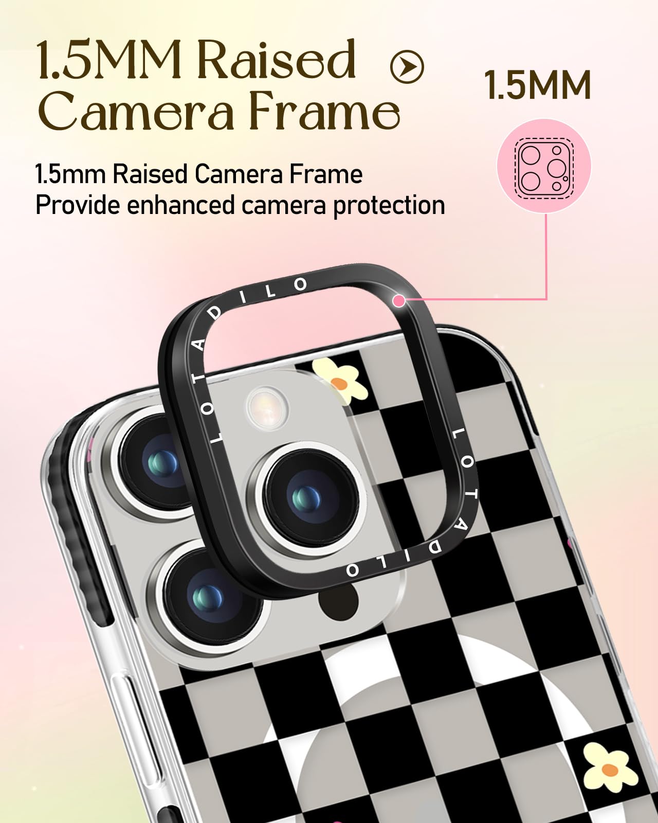 Lotadilo For Iphone 13 Pro Case For Women Girls - Cute Design Compatible With Magsafe Magnetic Ring Holder Stand Black Flower Ae