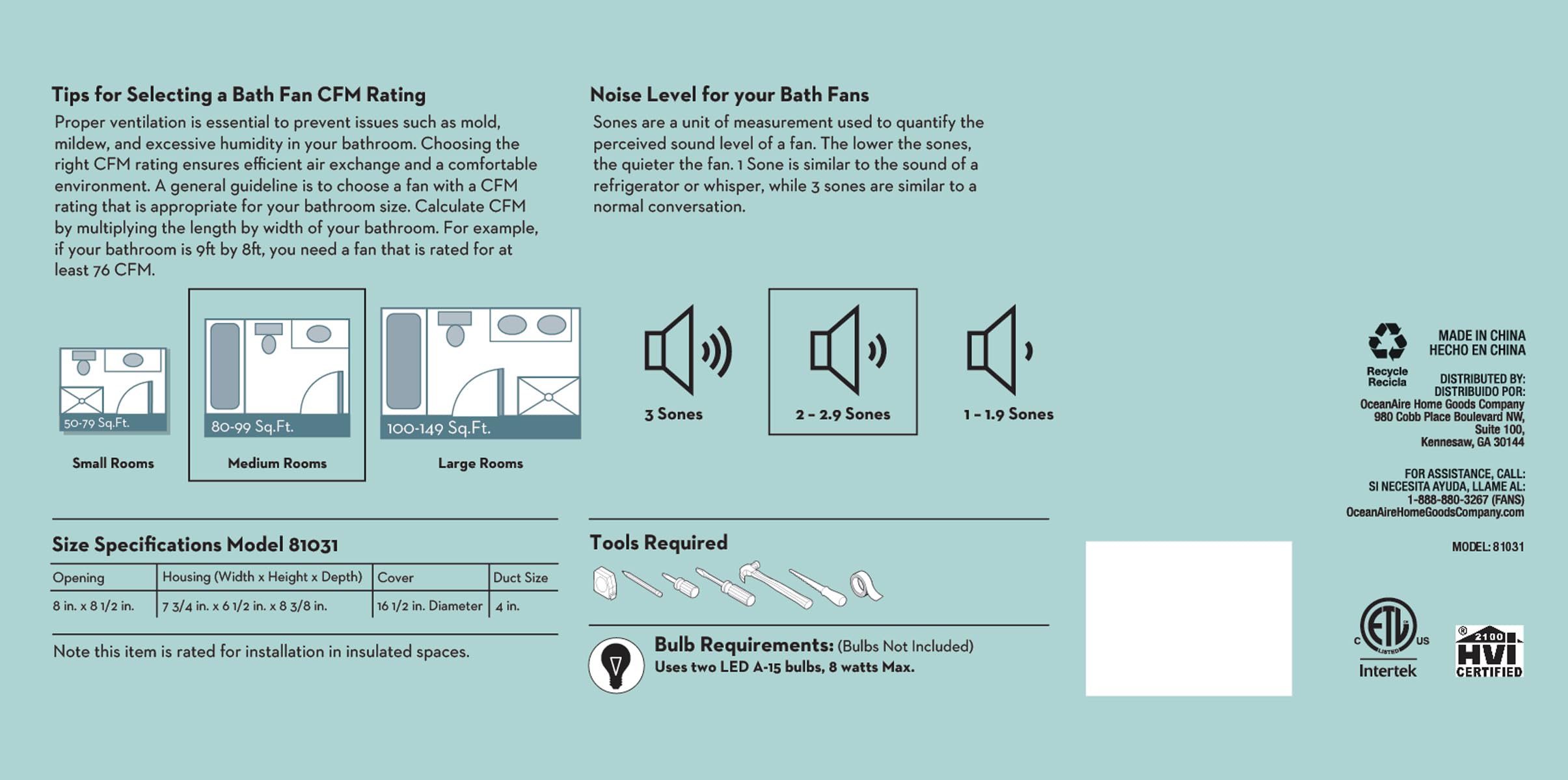 Good Housekeeping Kingsley (81031) Decorative 90 Cfm 2.5 Sones Bathroom Ventilation Exhaust Fan With Lighting (Matte Black)