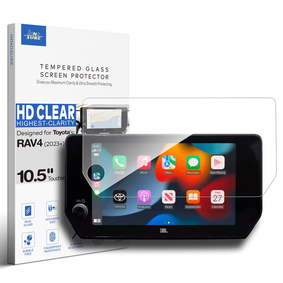 Innosure 10.5 Inch Glass Screen Protector Designed For Toyota Rav4 2023 Touchscreen 2023 Rav4 10.5-In Multi-Media Display Navigation Screen Protector Accessories (Hd Clear)