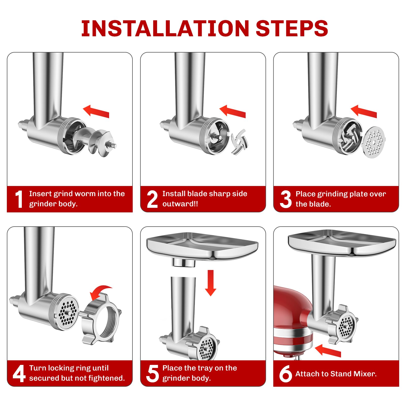 Meat Grinder Attachment For Kitchenaid Stand Mixer, Meat Grinder For Kitchenaid Mixer With 4 Grinding Plates, 3 Sausage Stuffer