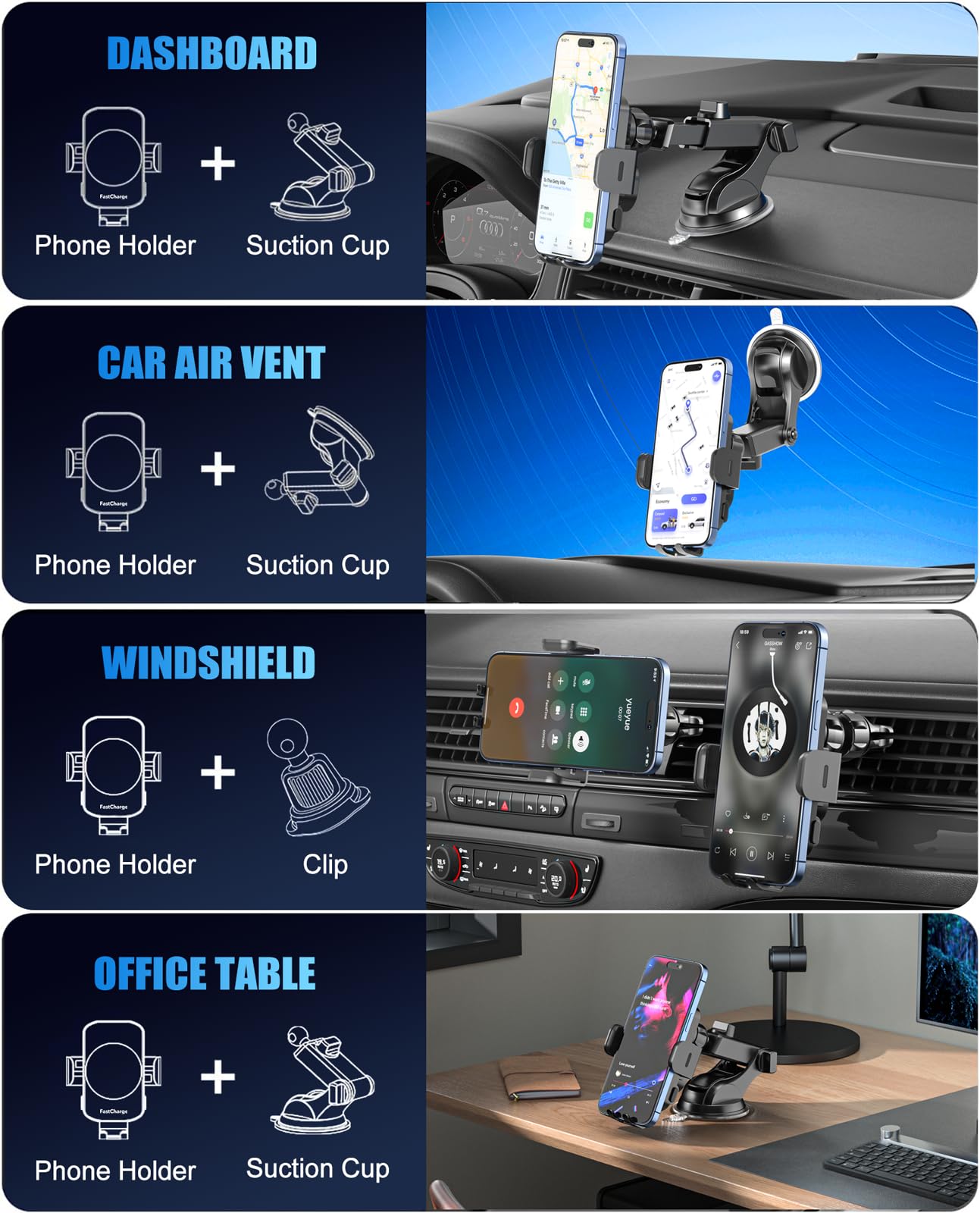 Wireless Car Charger, Fast Charging 15W Auto Clamping Car Charger Phone Holder Phone Mount For Iphone16 15 14 13 12 11 Pro Max X