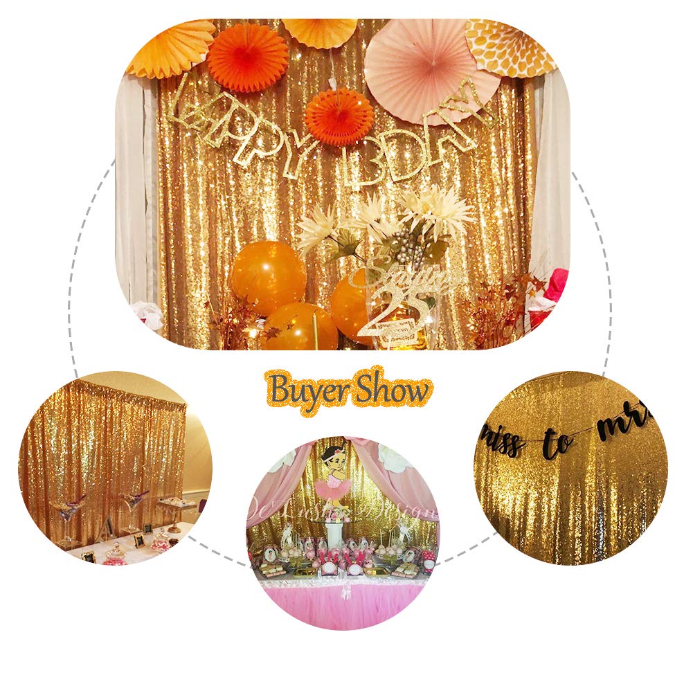 Squarepie Sequin Backdrop Curtain Not See Through Background For Wedding Party 8Ft X 8Ft Gold