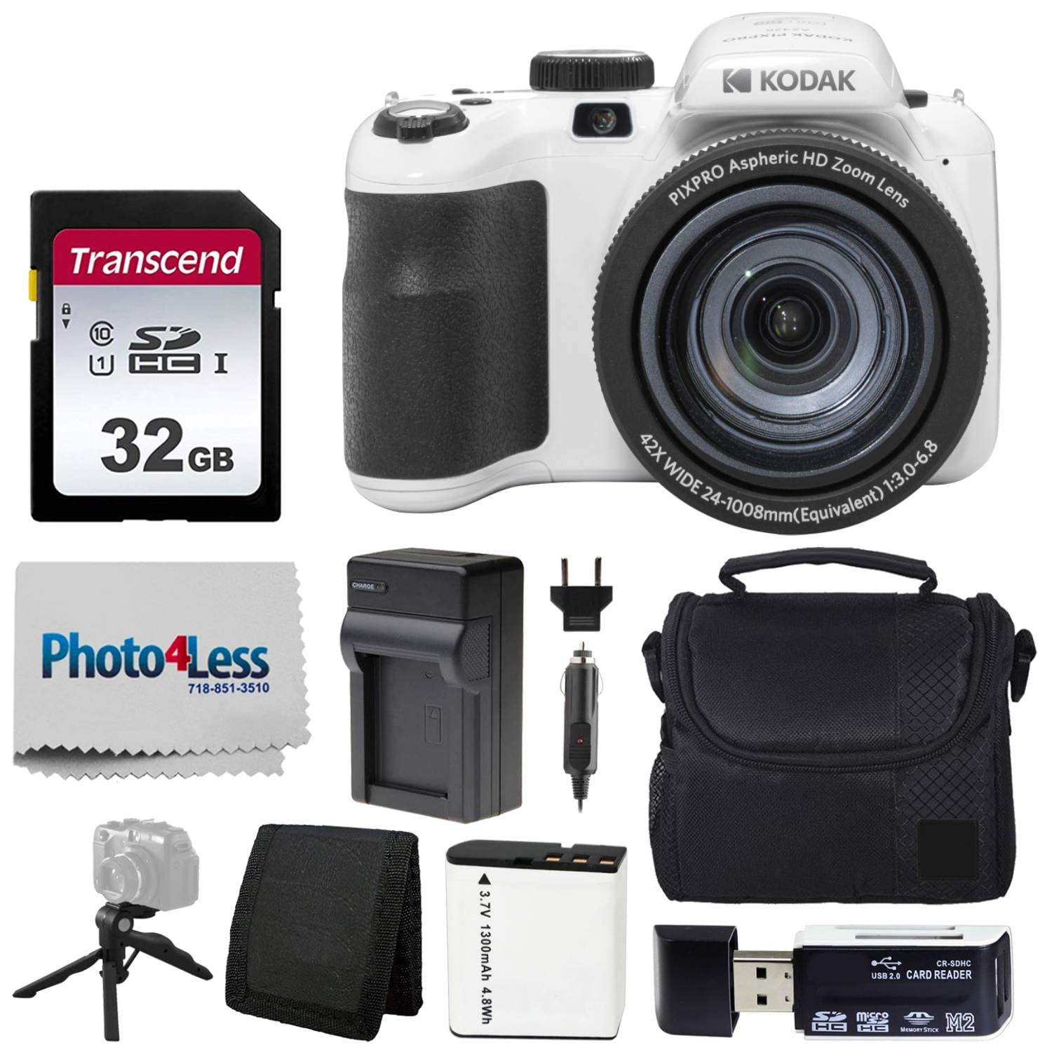 Kodak Pixpro Az425 Digital Camera + 32Gb Memory Card + Camera Case (Black) + Battery + Charger + Usb Card Reader + Table Tripod 