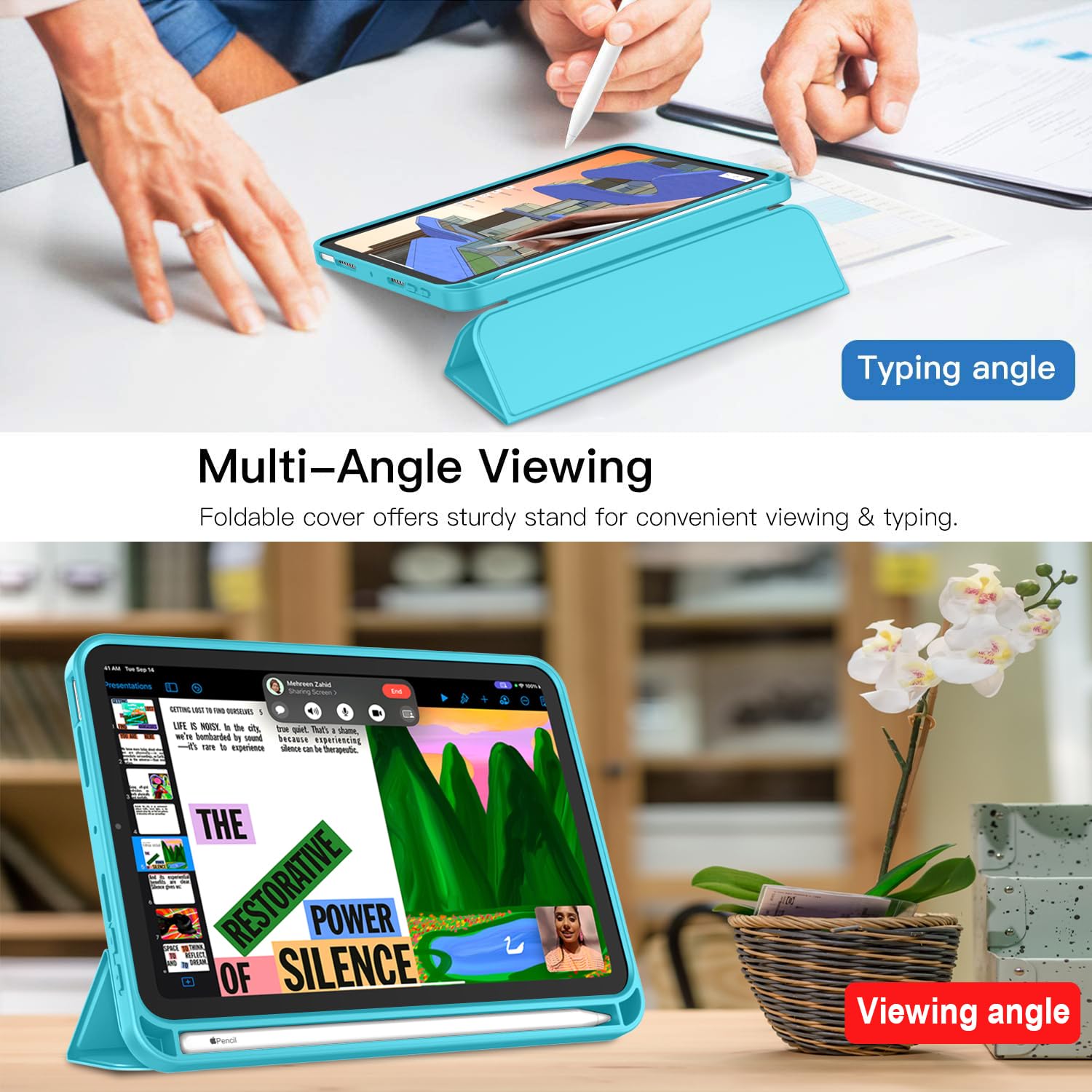 Imieet Ipad Mini 7 Case 2024 (A17 Pro), Ipad Mini 6 Case (8.3 Inch,2021 Model), Ipad Mini 7Th/6Th Generation Case With Pencil Holder, Trifold Stand Smart Case With Soft Tpu Back,Cyan