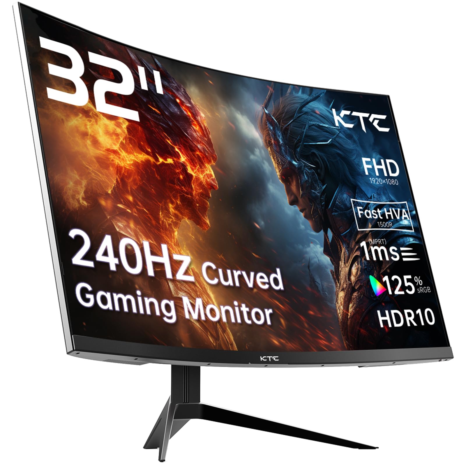 Ktc 32 Inch 240Hz Curved Gaming Monitor 1500R 1080P 125% Srgb 1Ms, Freesync/G Sync Hdr10,Hdmi/Dp/Usb Ports Vesa,Tilt Adjustable,