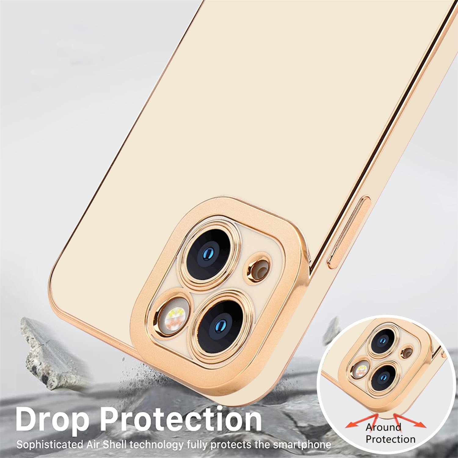 Lafunda Compatible For Iphone 13 Case Cute, Luxury Golden Edge Electroplate Case For Women Girls, Full Camera Protection Shockpr