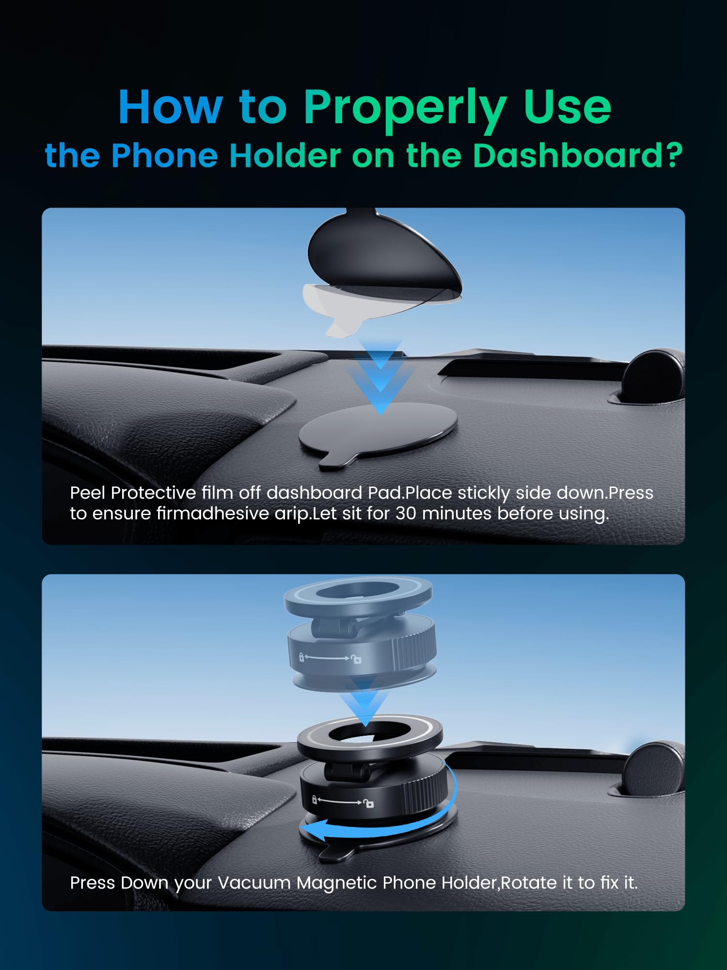 Hohosb Phone Holders For Your Car,Upgraded Vacuum Magnetic Phone Holder Stand For Magsafe,360 Rotatable Zinc Alloy Suction Cup P