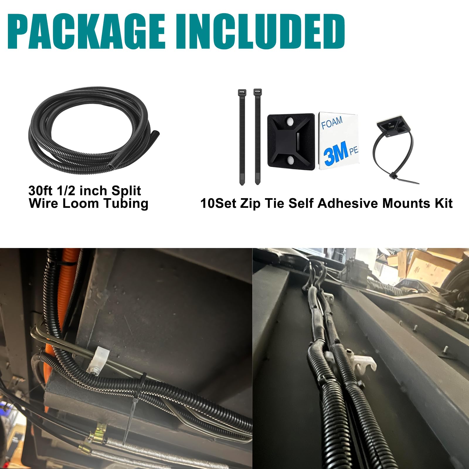 1/2 Inch Wire Loom Split Tubing   30 Ft Cord Protector Electric Wires Covers, Automotive Wire Flexible Conduit, Plastic Wire Cov