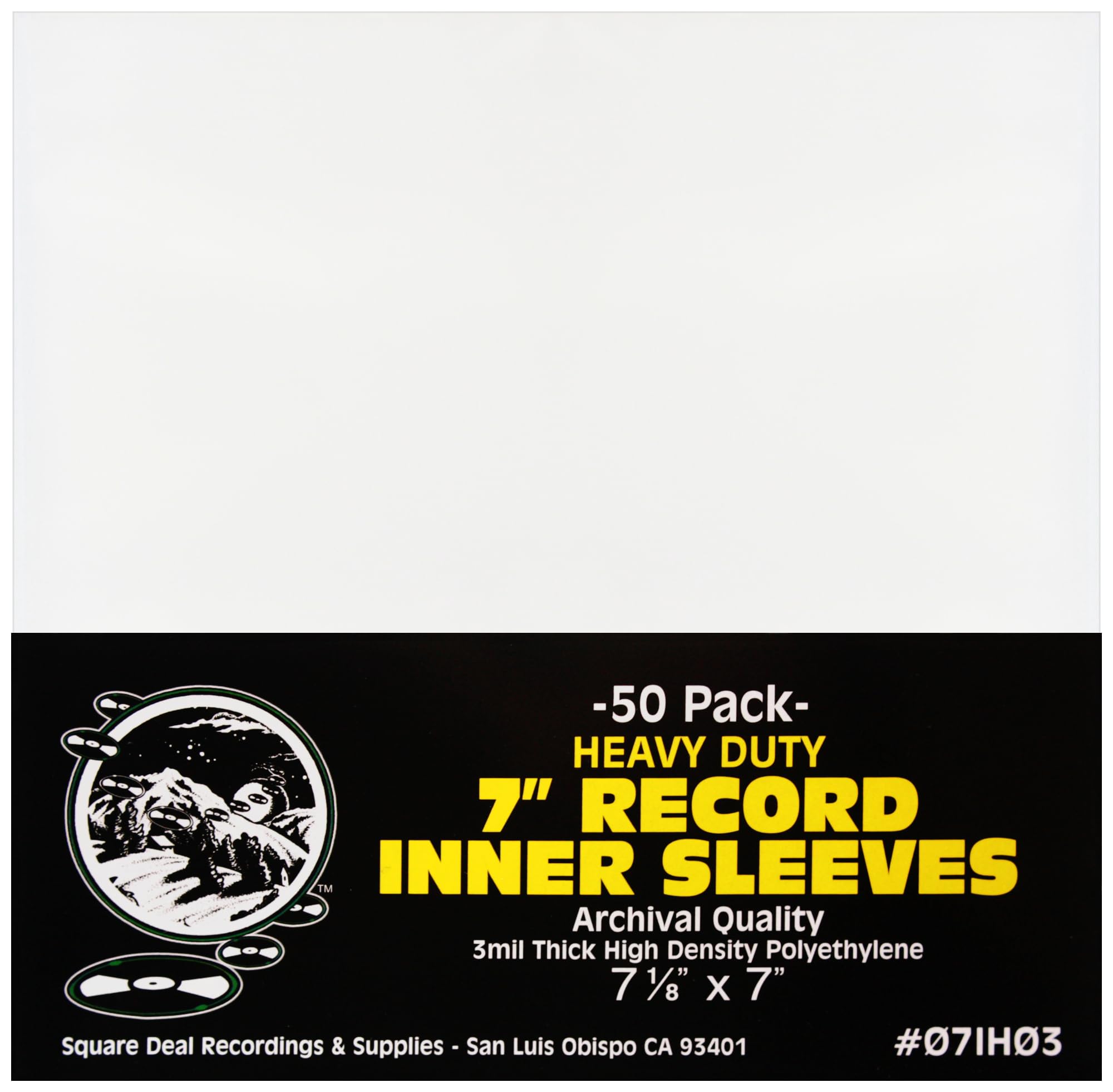 (50) Square Deal Recordings & Supplies 7 Record Inner Sleeves - High Density Polyethylene - Heavy Duty 3 mil - #07IH03