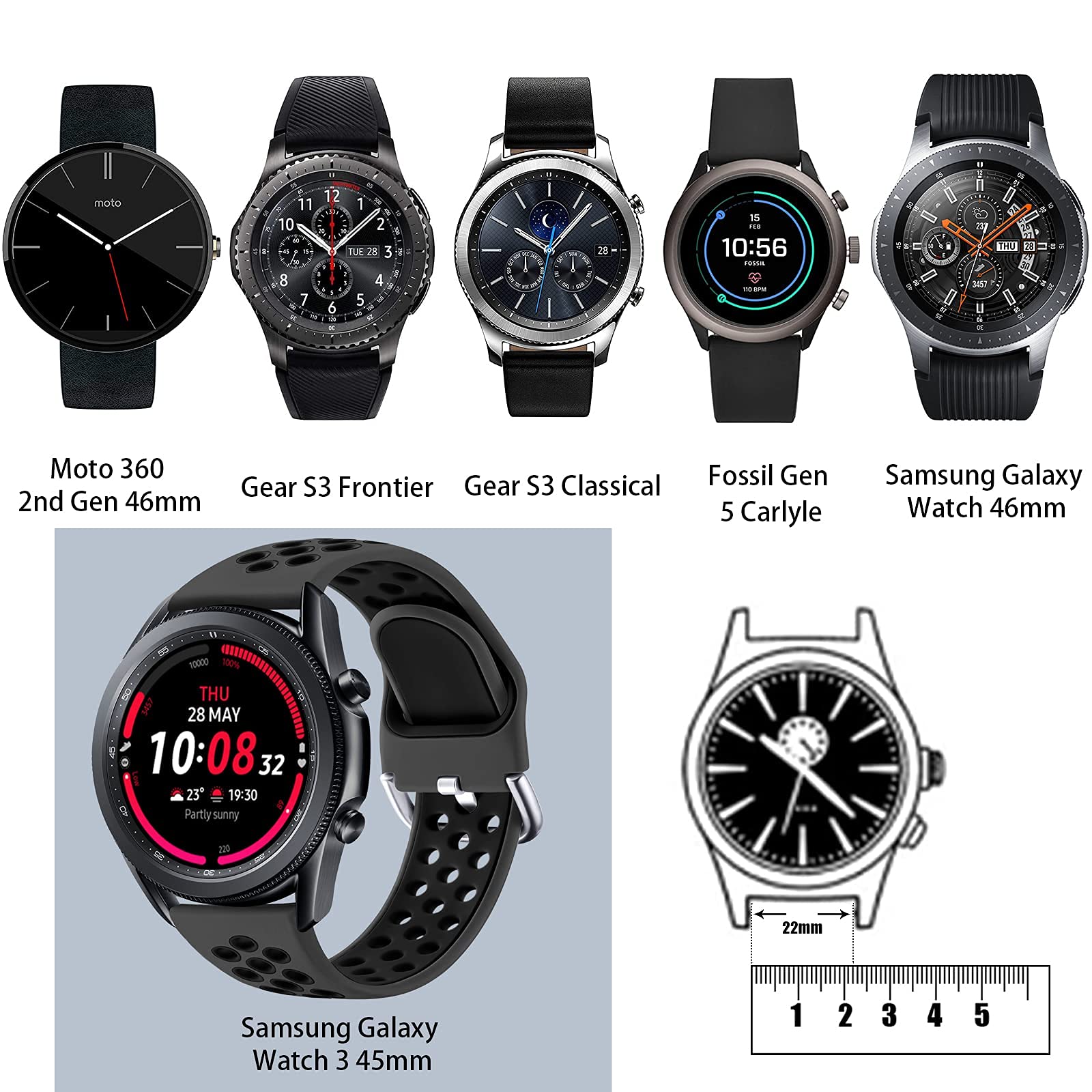 Easuny Compatible For Samsung Galaxy Watch 3 45Mm Band/Samsung Watch Band 46Mm /Galaxy Gear S3 Frontier, 22Mm Quick Release Sili